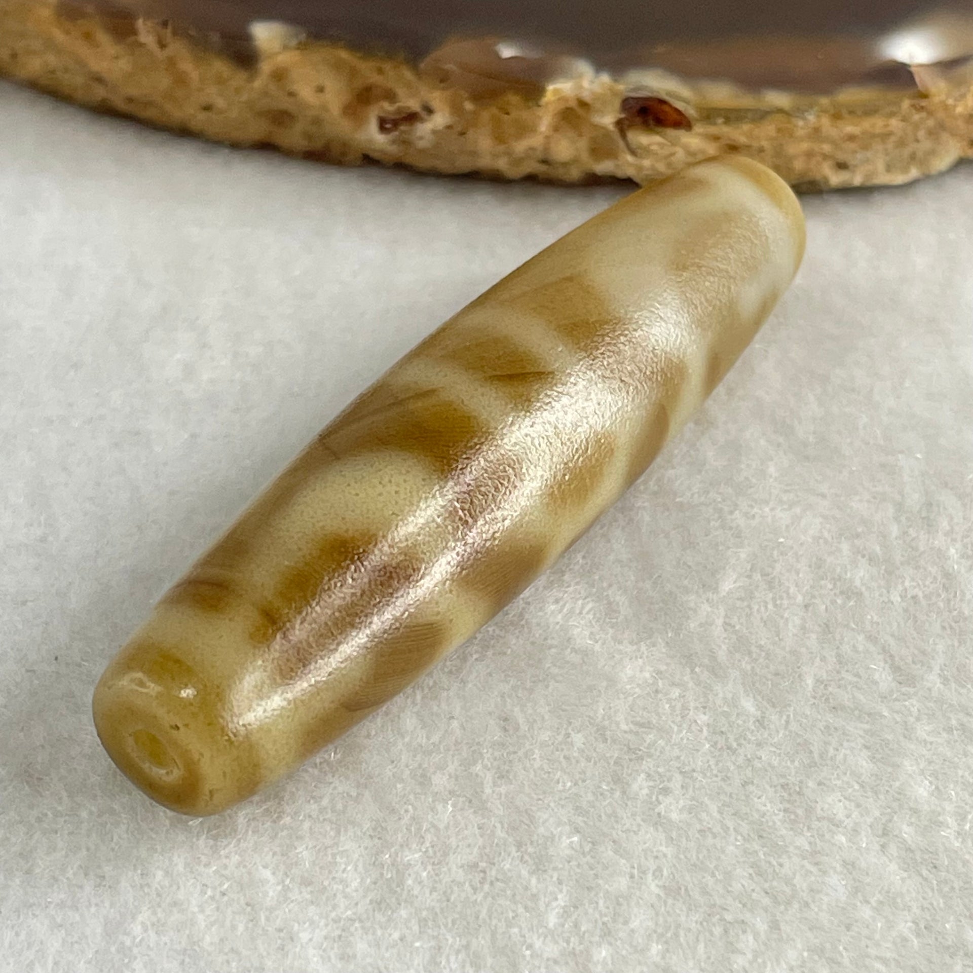 Natural Powerful Tibetan Old Oily Agate 2-Eye Vajra with 4 Hearts Dzi Bead Heavenly Master (Tian Zhu) 二眼天珠 18.73g 58.2 by 14.5mm - Huangs Jadeite and Jewelry Pte Ltd