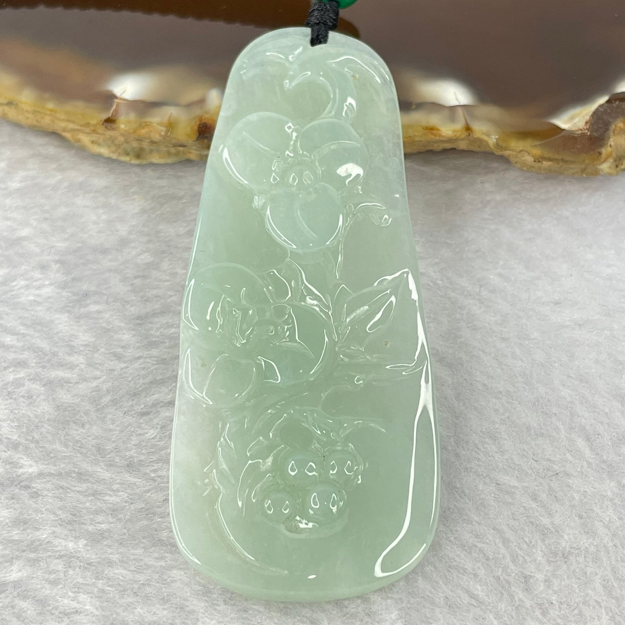 Type A Semi Icy Green Jadeite Flowers Pendent 18.53g 58.4 by 24.3 by 5.2mm - Huangs Jadeite and Jewelry Pte Ltd