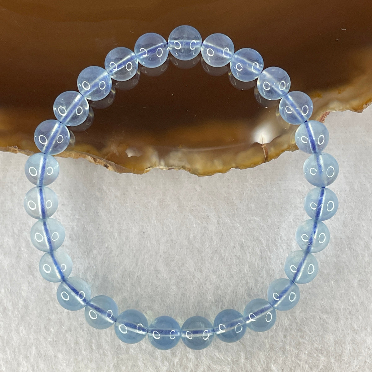 Certified Above Average Natural Aquamarine Beads Bracelet | 15cm with 27 Beads 6.7mm (10.78g | Ocean Blue Translucency |Throat & Third Eye Chakra Harmony, Tranquil Communication & Serene Wealth Shield)