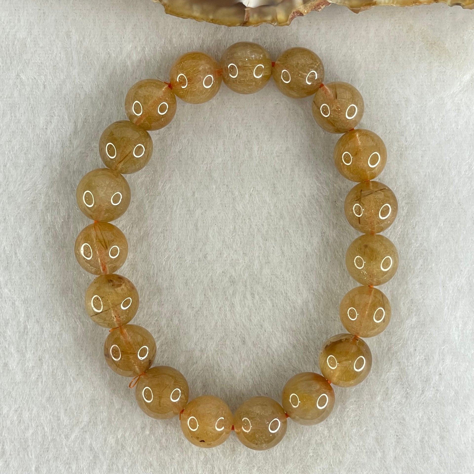 Average Grade Natural Golden Rutilated Quartz Beads Bracelet 26.77g 15.5cm 10.4mm 19 Beads - Huangs Jadeite and Jewelry Pte Ltd