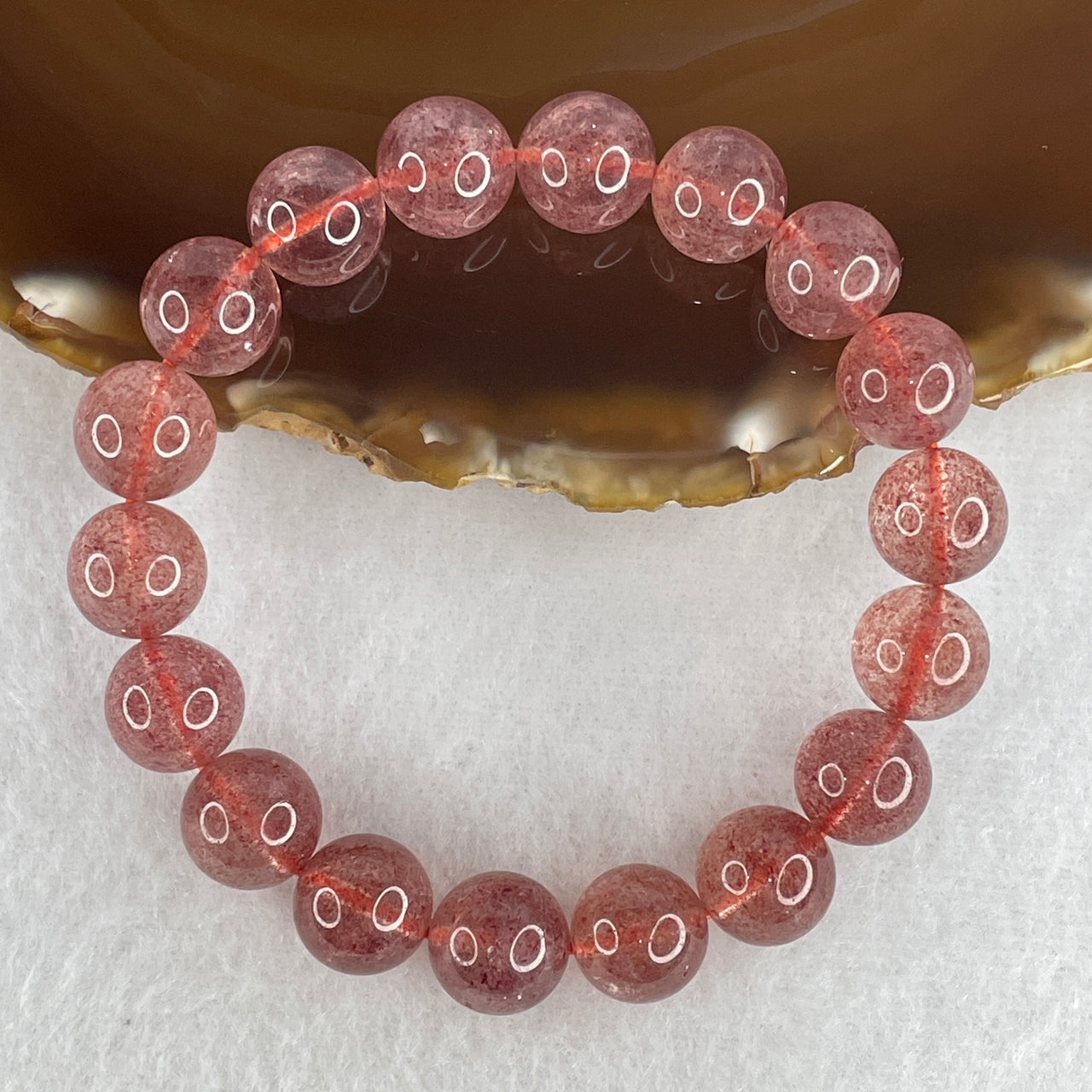 Good Grade Natural Strawberry Quartz Beads Bracelet | 11.4mm Stone of Universal Love Power (34.83g | 16cm Wrist Sizing | 18 Beads)