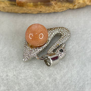 Natural Sunstone Bead with Crystals in S925 Sliver Swan Charm 3.26g 7.8mm - Huangs Jadeite and Jewelry Pte Ltd