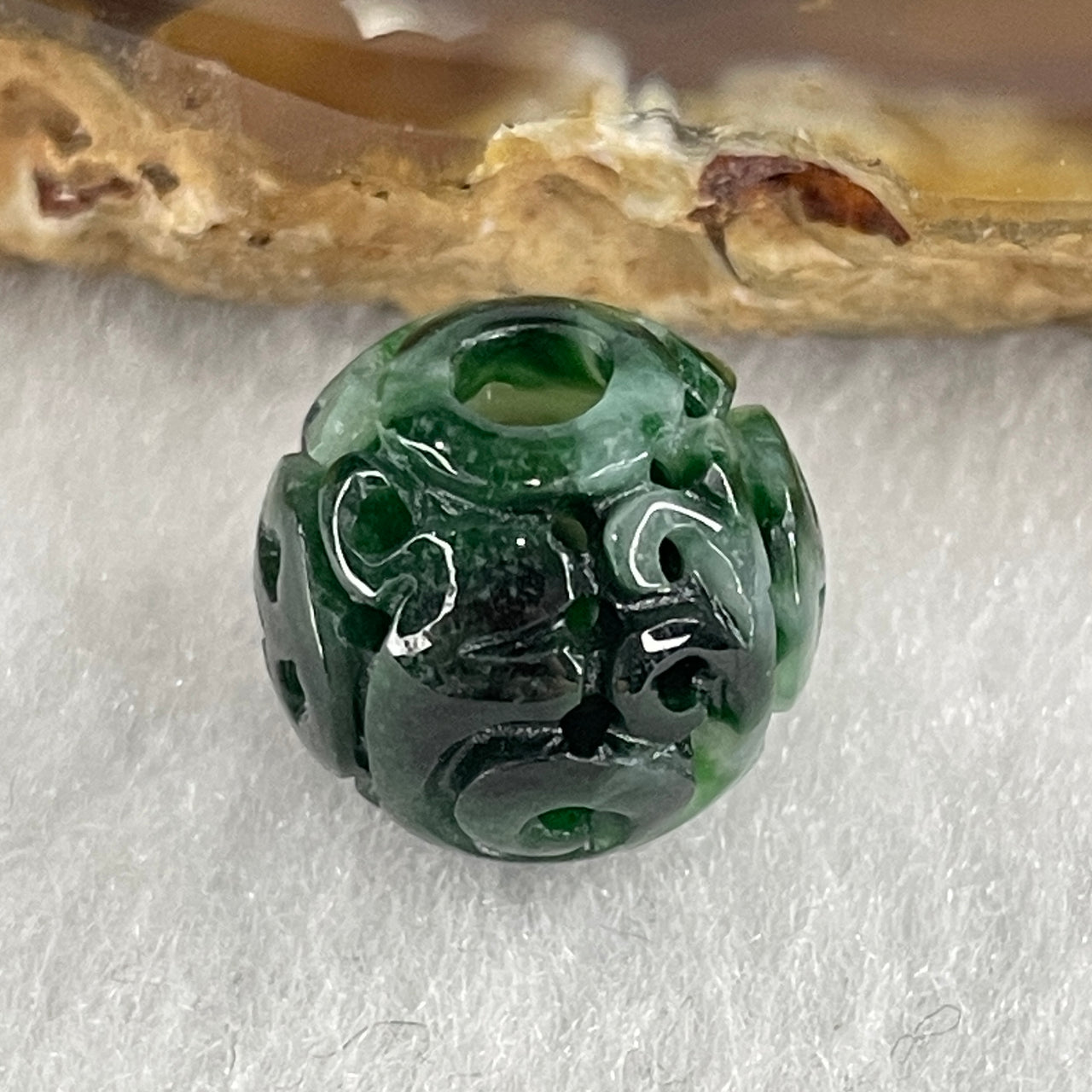 Natural Type A Lao Keng Old Mine Green with Light Green Jadeite Flora Carving Bead Charm 1.91g 12.5mm - Huangs Jadeite and Jewelry Pte Ltd