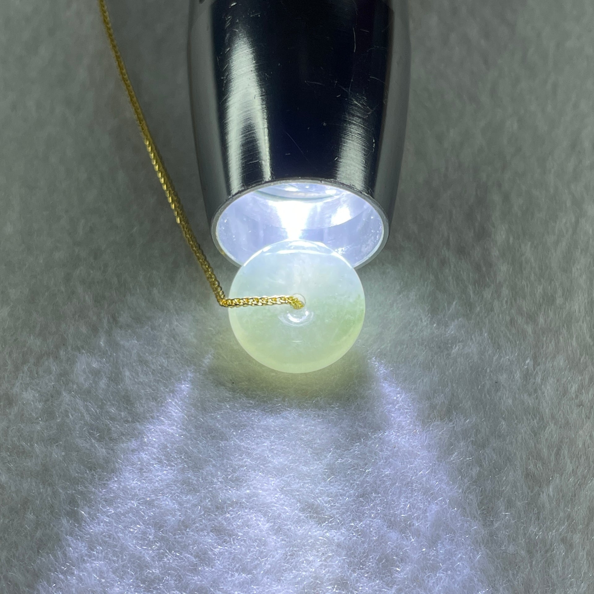 Type A Natural Semi Icy Light Green Jadeite Ping An Kou Pendant 3.81g 15.4 by 5.2mm - Huangs Jadeite and Jewelry Pte Ltd