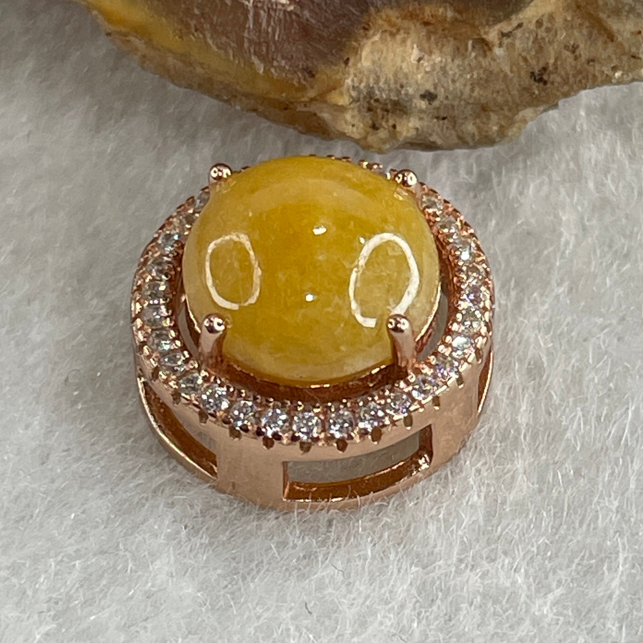 Type A Yellow Jadeite Pendant with Cubic Zirconia in S925 Sliver Gold Plated 2.06g 9.3 by 3.5mm