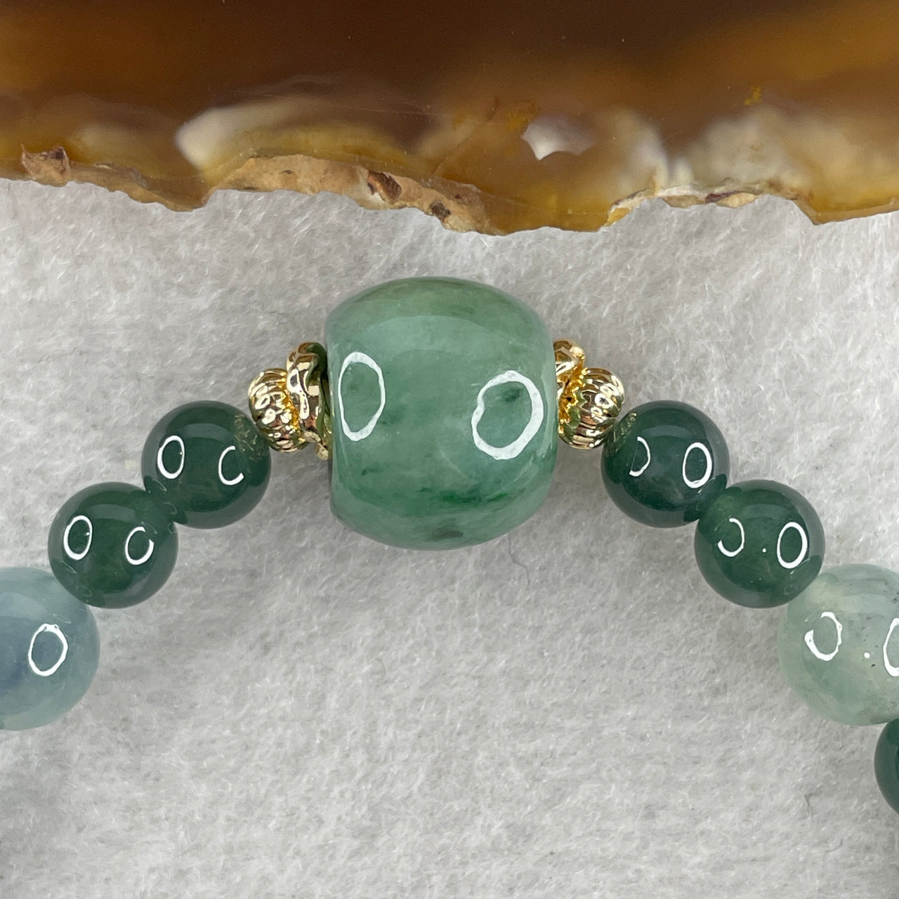Certified Natural Type A Semi Icy Blueish Green with Light Lavender Jadeite Beads Bracelet 19.10g 16cm 13.5 by 17.3mm 1Bead - 8Beads 7.9mm - 18Beads 6.3mm