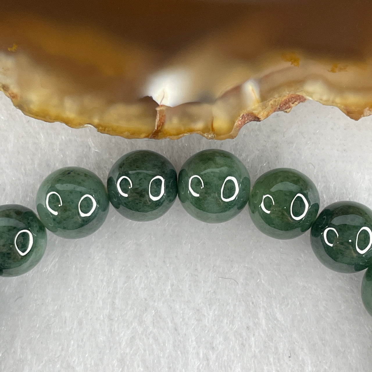 Old Mine Type A Green Jadeite Bracelet | 15cm Small 8.0mm Round Genuine Dark Green Piao Hua Floating Flora Bead Strand (20.55g, 22 Beads)