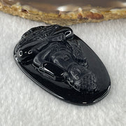 Type A Opaque to Partial Translucent Black Omphacite Jadeite Amitabha Buddha Pendant Dog and Boar Pig Zodiac Guardian 15.85g 51.9 by 33.2 by 7.6mm - Huangs Jadeite and Jewelry Pte Ltd