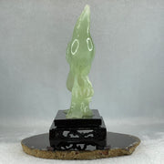 Natural Green Serpentine Bird with Wooden Stand Display 316.4g 117.3 by 76.2 by 175.0mm - Huangs Jadeite and Jewelry Pte Ltd