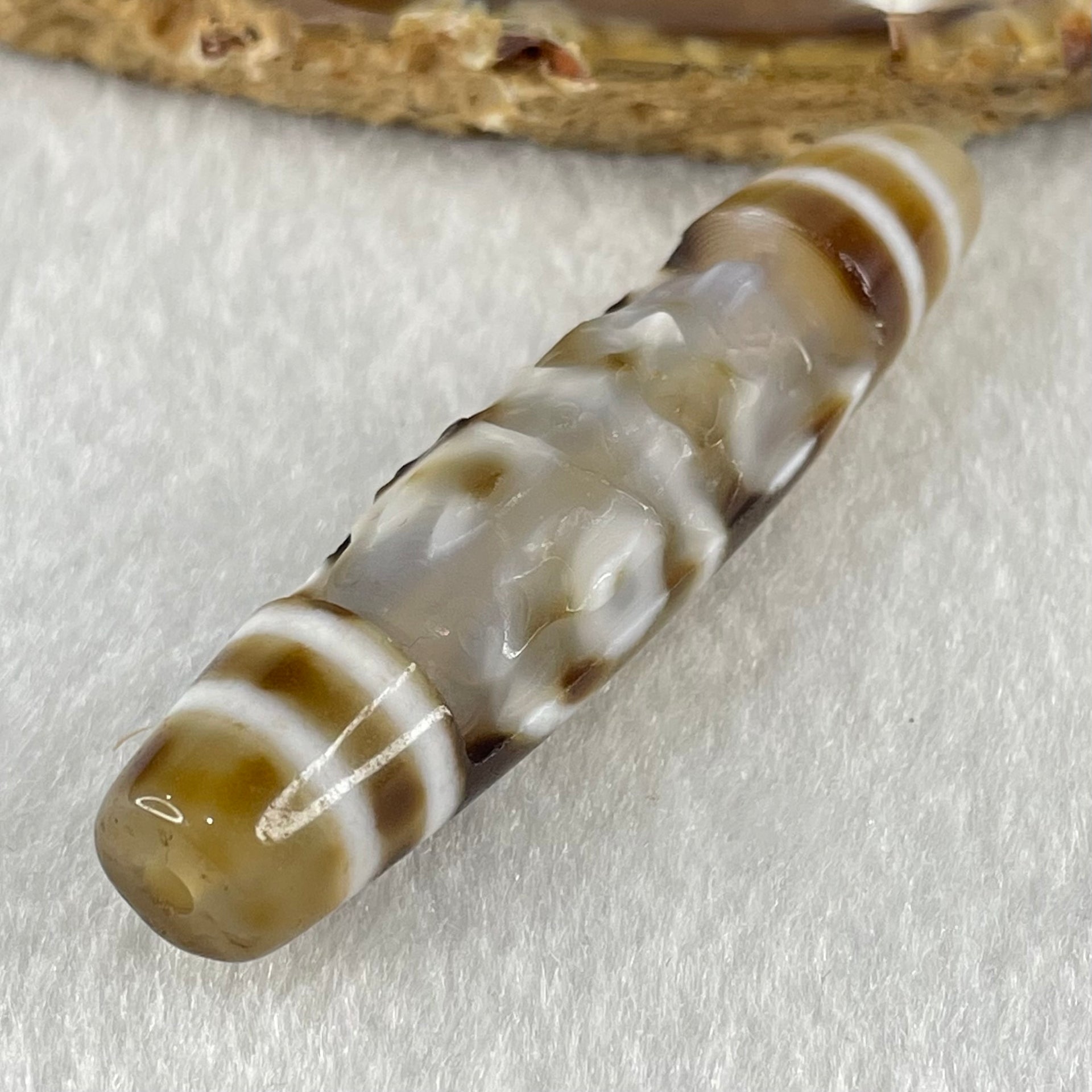 Natural Powerful Tibetan Old Oily Agate Zha Ji La Mu Female Cai Shen and 8 Eyes Dzi Bead Heavenly Master (Tian Zhu) 扎基拉姆女财神八眼天珠 13.65g 57.3 by 12.5mm - Huangs Jadeite and Jewelry Pte Ltd