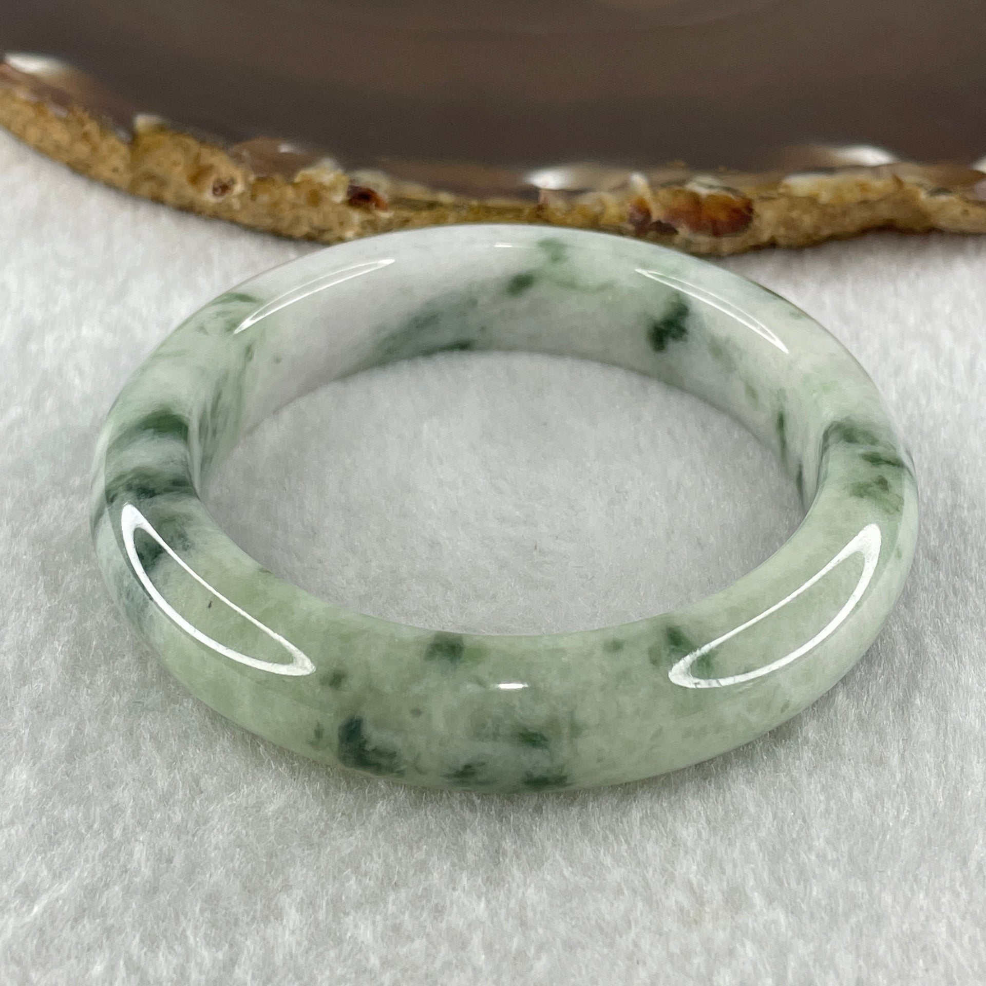 Type A Natural Light Green Light Lavender with Blueish Green Piao Hua Flora Patches Jadeite Bangle 53.61g Inner Diameter 51.5mm 12.2 by 8.5mm (Very Slight Internal Lines) - Huangs Jadeite and Jewelry Pte Ltd