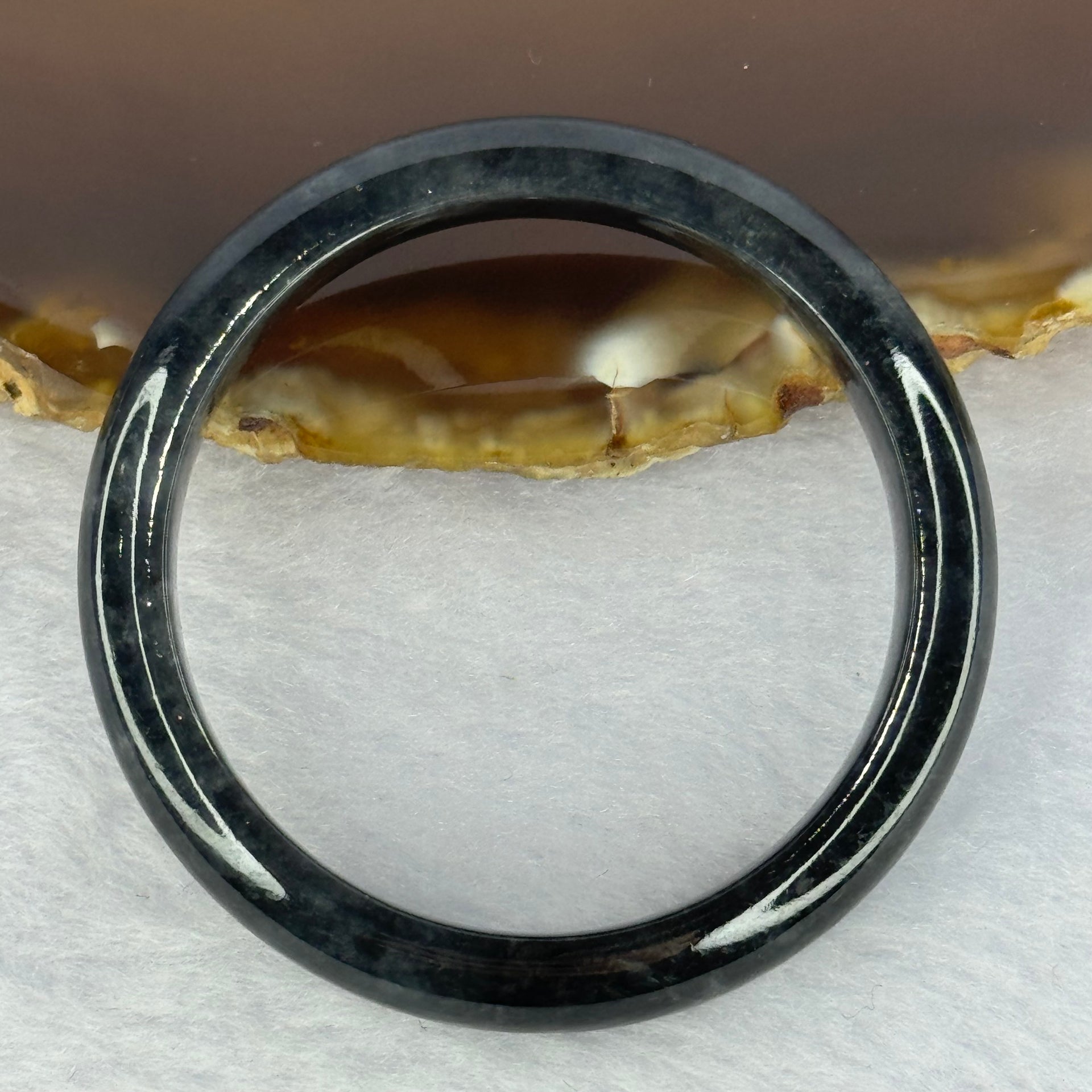 Type A Highly Translucent Black Grey Wuji Jadeite Baby Bangle 13.17g Internal Diameter 36.4mm 7.3 by 5.2mm - Huangs Jadeite and Jewelry Pte Ltd