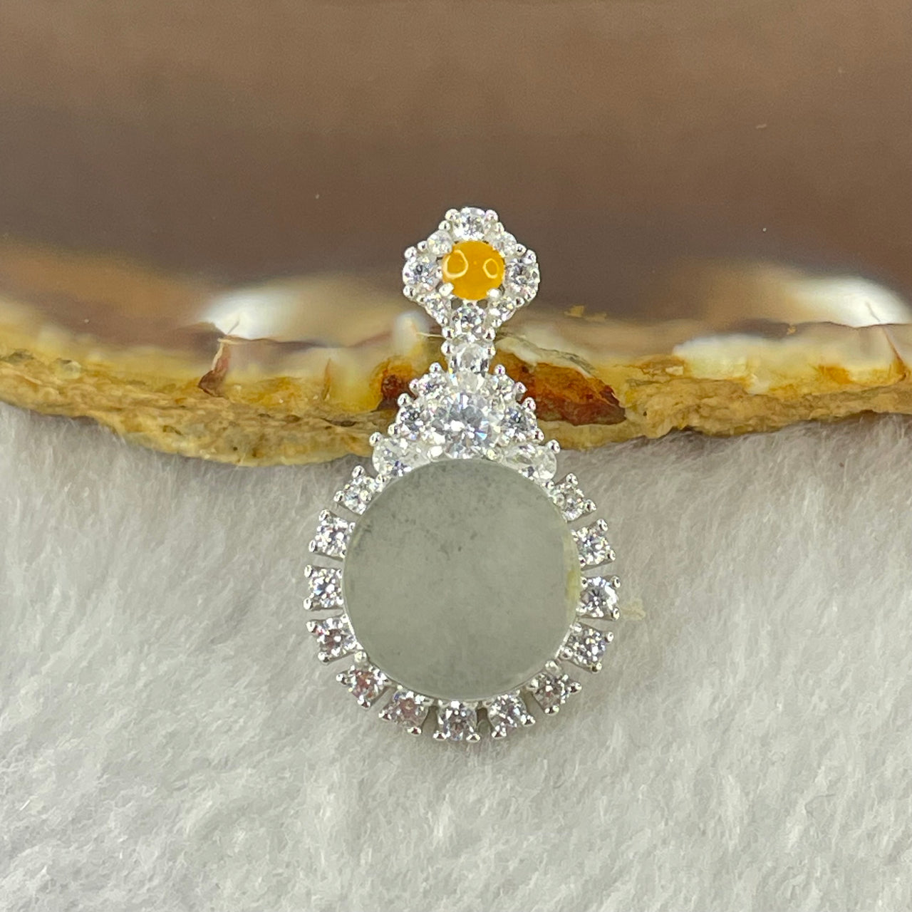 Type A High Icy Light Blueish Green Jadeite 11.9 by 3.0mm Round Wu Shi Pai Pendant with Crystals in S925 Silver Pendant 4.05g - Huangs Jadeite and Jewelry Pte Ltd