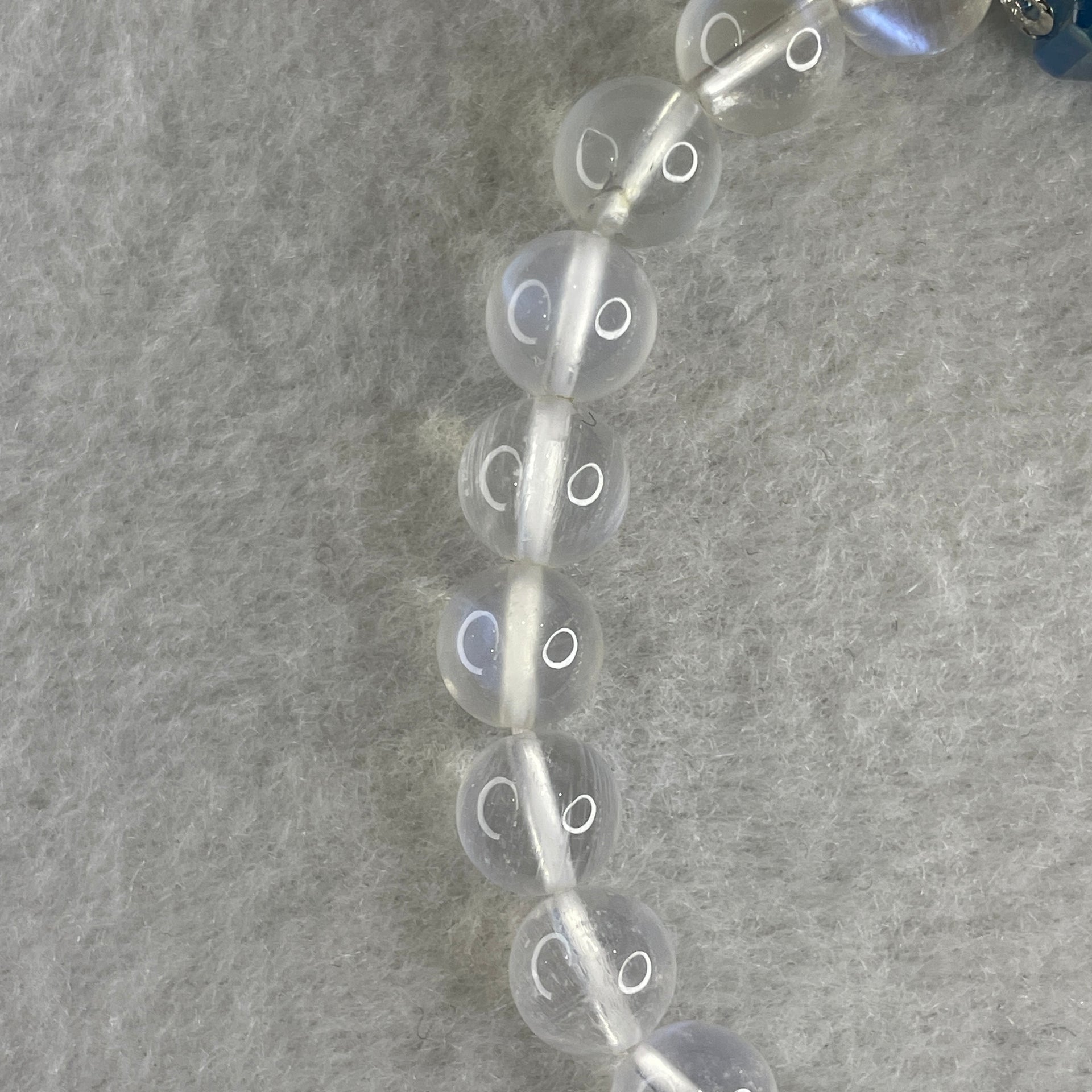 Good Grade Natural Blueish Transparent White Moonstone Beads with Aquamarine Charm Bracelet 16.14g 16cm 7.8mm 23 Beads - Huangs Jadeite and Jewelry Pte Ltd