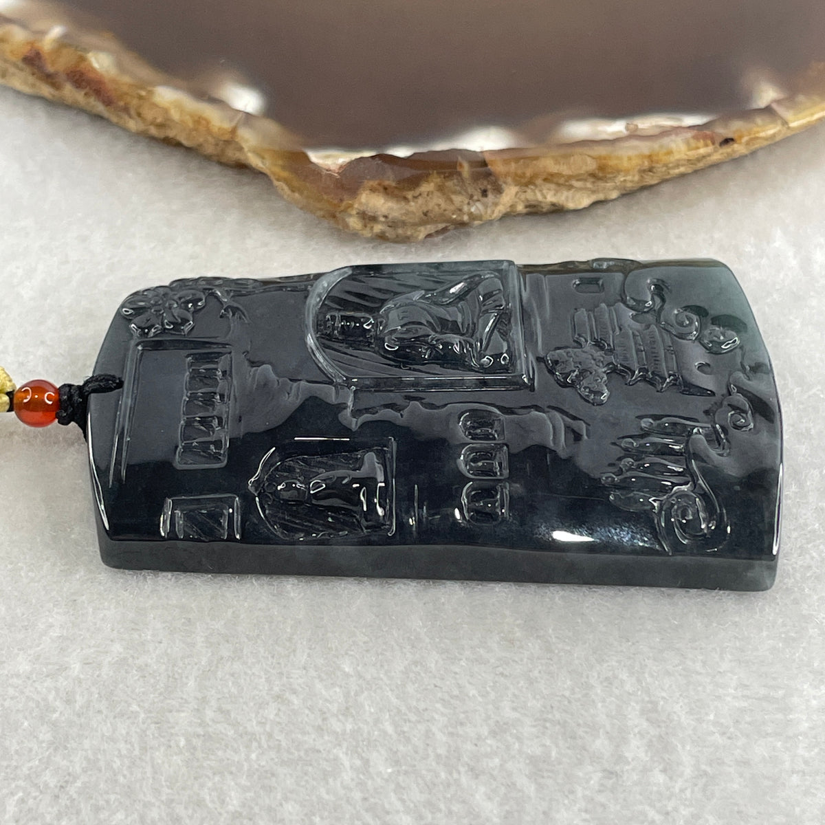 Natural Type A Wuji Grey with Blueish Green Jadeite Buddha on Shan Shui & Gui Ren Pendant | (51.77g | 62.0 x 40.8 x 7.8mm | Joy, Infinite Wealth & Noble Benefactor Anchor, Feng Shui Sovereign Masterpiece) - Huangs Jadeite and Jewelry Pte Ltd