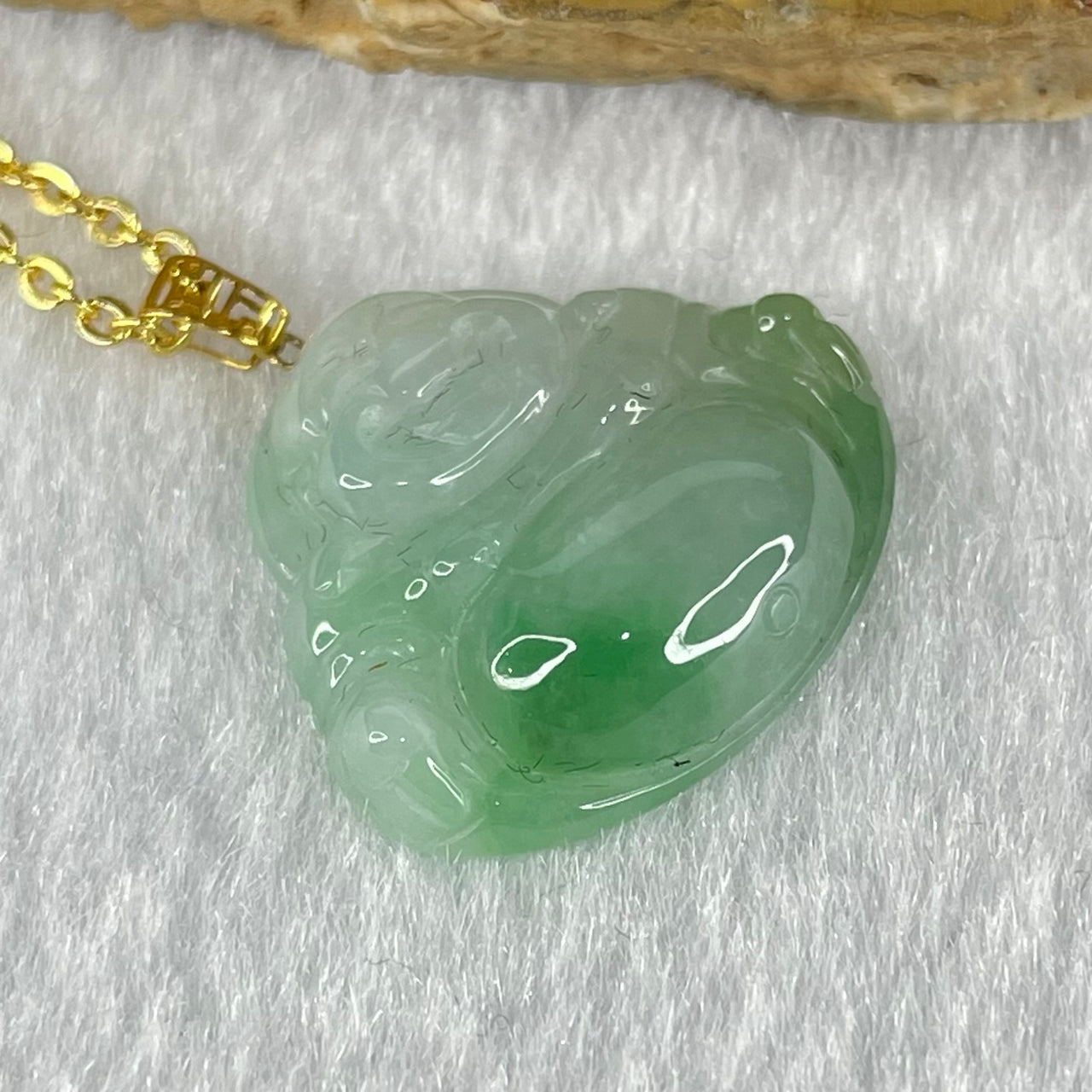 Type A Semi Icy Green with Lavender Piao Hua Jadeite Milo Buddha With 18K AU750 Gold Pendant with Gold Color Necklace 2.12g 16.2 by 19.0 by 4.7mm - Huangs Jadeite and Jewelry Pte Ltd