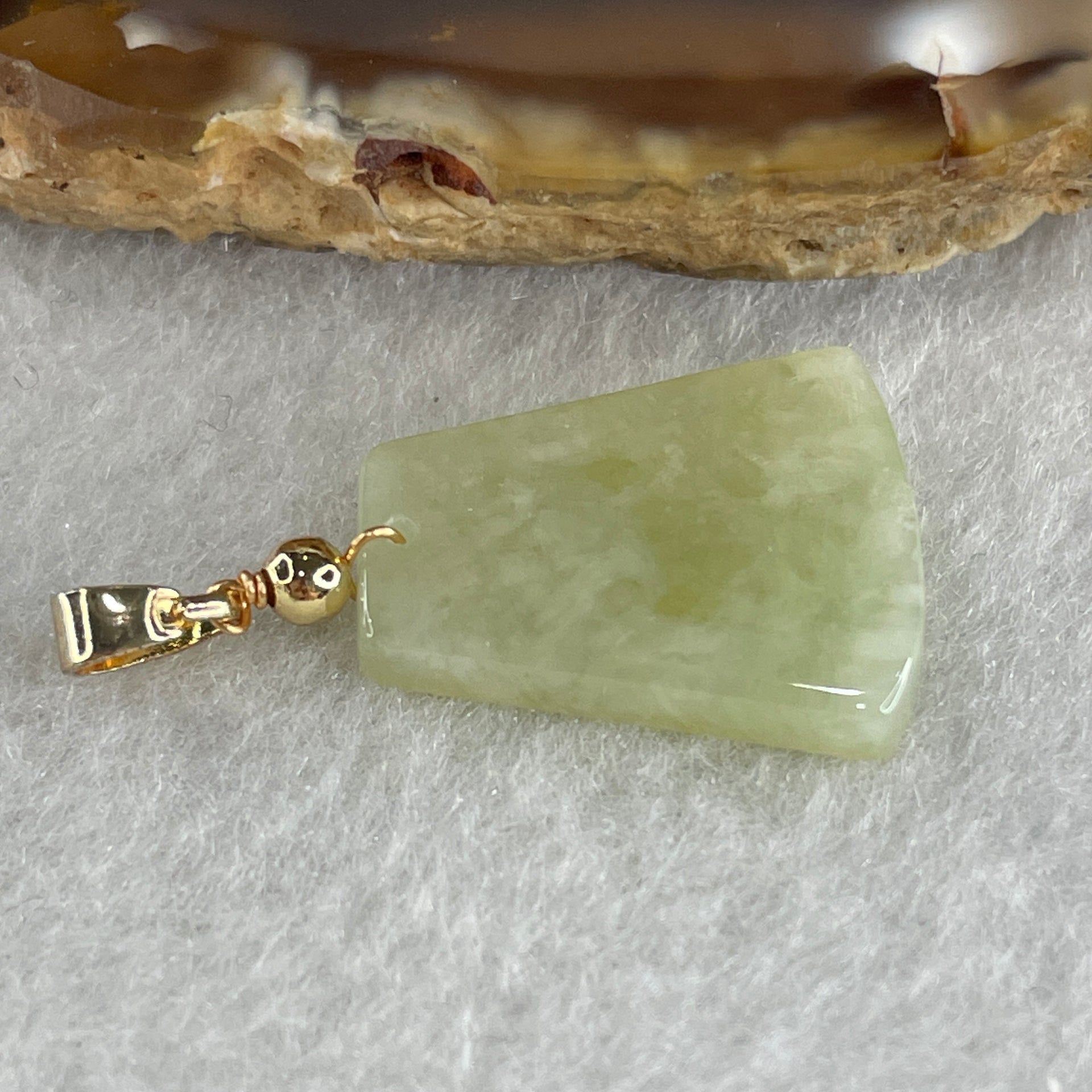 Type A Greenish Yellow Jadeite Wu Shi Pai Pendant 2.49g 18.7 by 15.6 by 3.2mm - Huangs Jadeite and Jewelry Pte Ltd