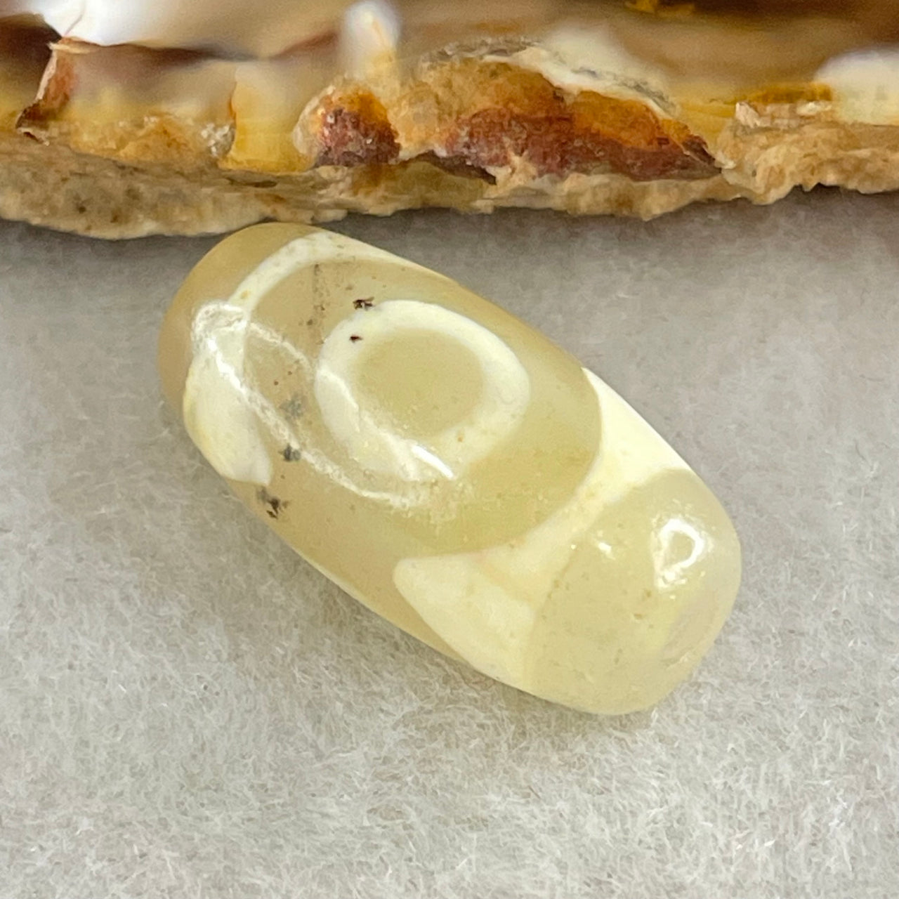 Natural Powerful Tibetan Old Oily Agate 3 Eyes Dzi Bead Heavenly Master (Tian Zhu) 三眼天诛 2.99g 20.0 by 10.1mm - Huangs Jadeite and Jewelry Pte Ltd