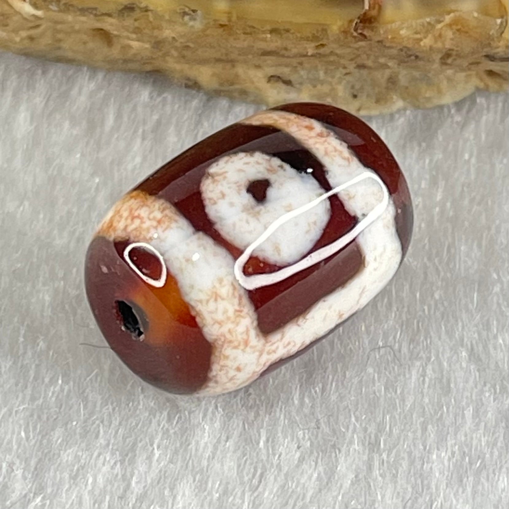 Natural Powerful Tibetan Old Oily Agate 2 Eyes Dzi Bead Heavenly Master (Tian Zhu) 二眼天诛 2.46g 14.0 by 10.2mm - Huangs Jadeite and Jewelry Pte Ltd