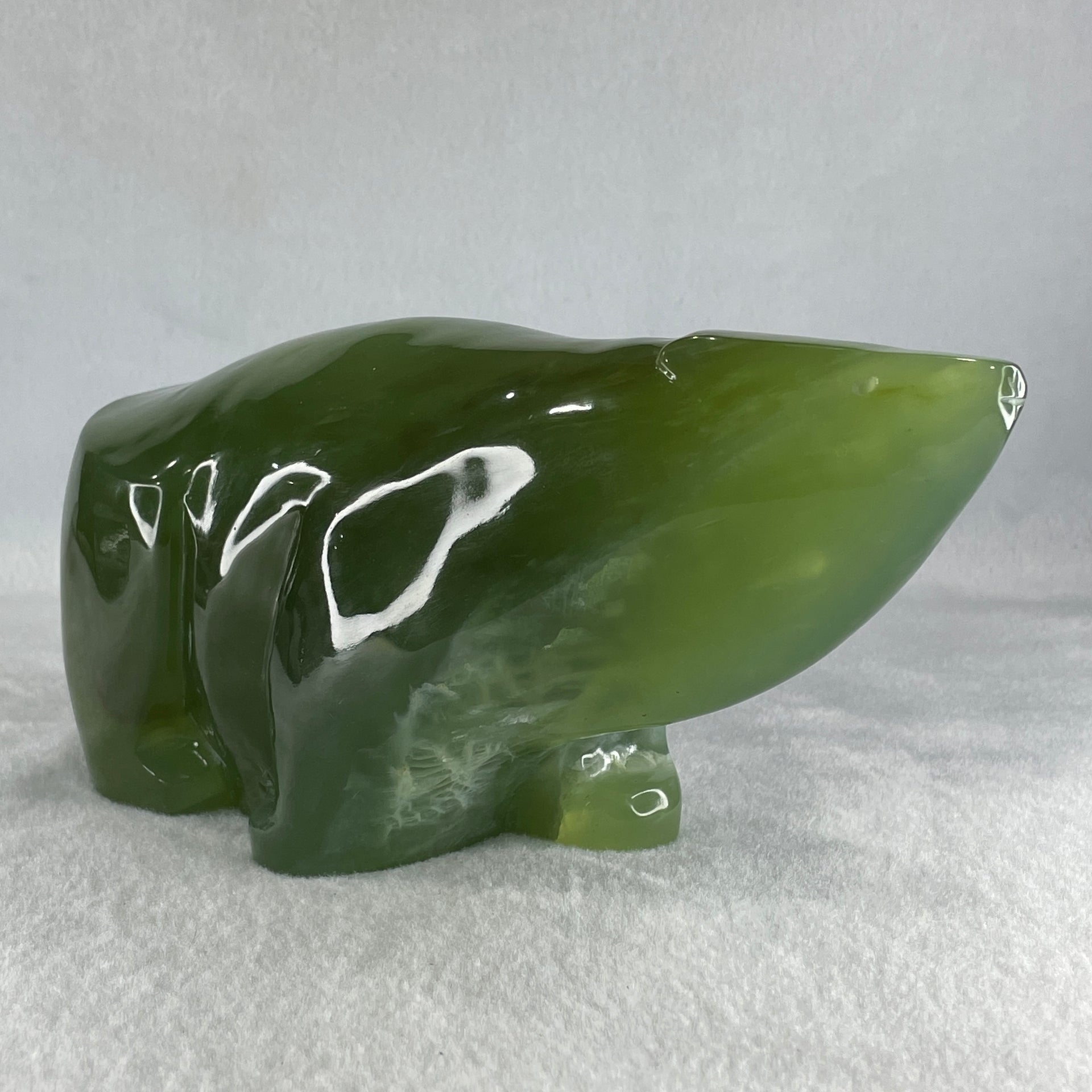 Natural Dark Green Serpentine Polar Bear Display 1991.7g 195.0 by 87.1 by 95.0mm - Huangs Jadeite and Jewelry Pte Ltd