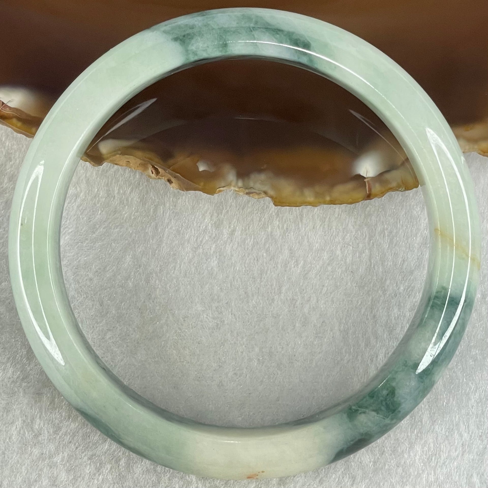 Type A Light Blueish Green with Dark Blueish Green Piao Hua and Red Spots Jadeite Bangle 52.08g Internal Diameter 58.6mm 12.2 by 7.8mm (Close to Perfect) - Huangs Jadeite and Jewelry Pte Ltd