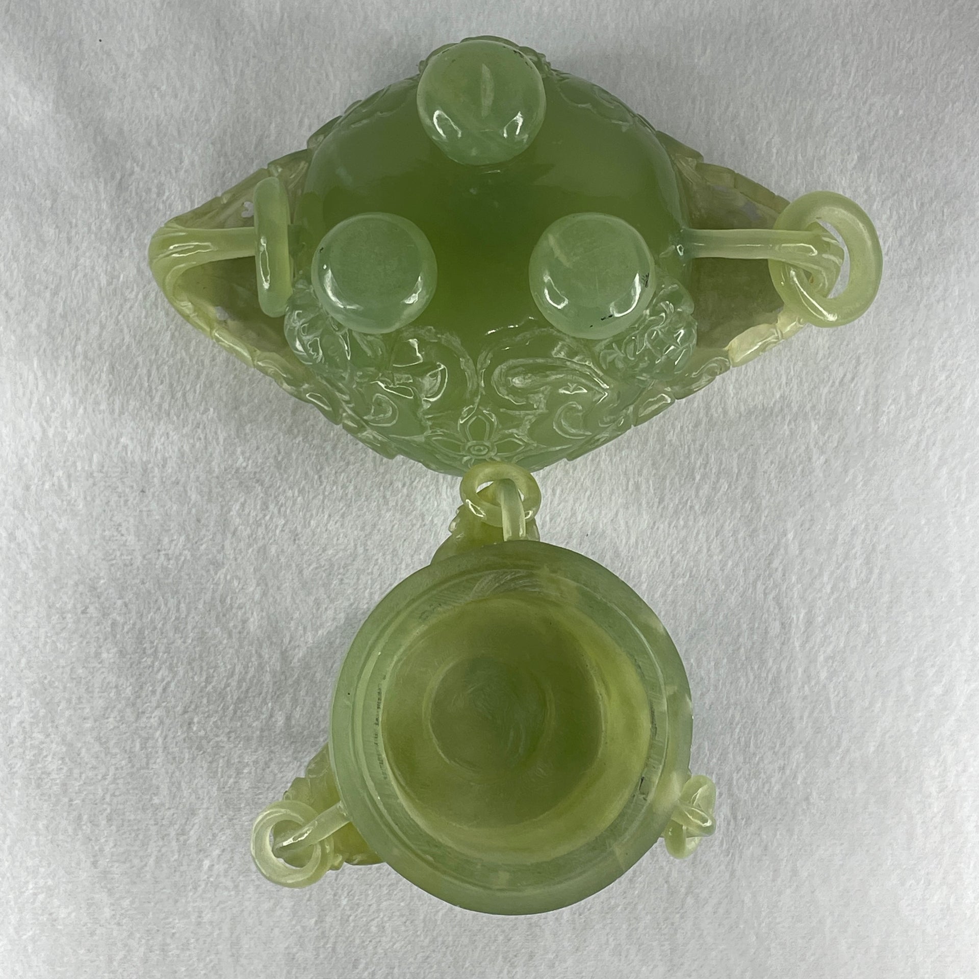 Natural Jelly Light Green Serpentine Pixiu Incense Burner with Wooden Stand Display 1,364.0 by 178.0 by 110.0 by 205.0mm - Huangs Jadeite and Jewelry Pte Ltd