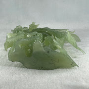 Natural Icy Light Green Serpentine Phoenix on Tree with Twin Birds and Flower with Wooden Stand Display 710.1g 169.0 by 262.0 by 84.0mm - Huangs Jadeite and Jewelry Pte Ltd