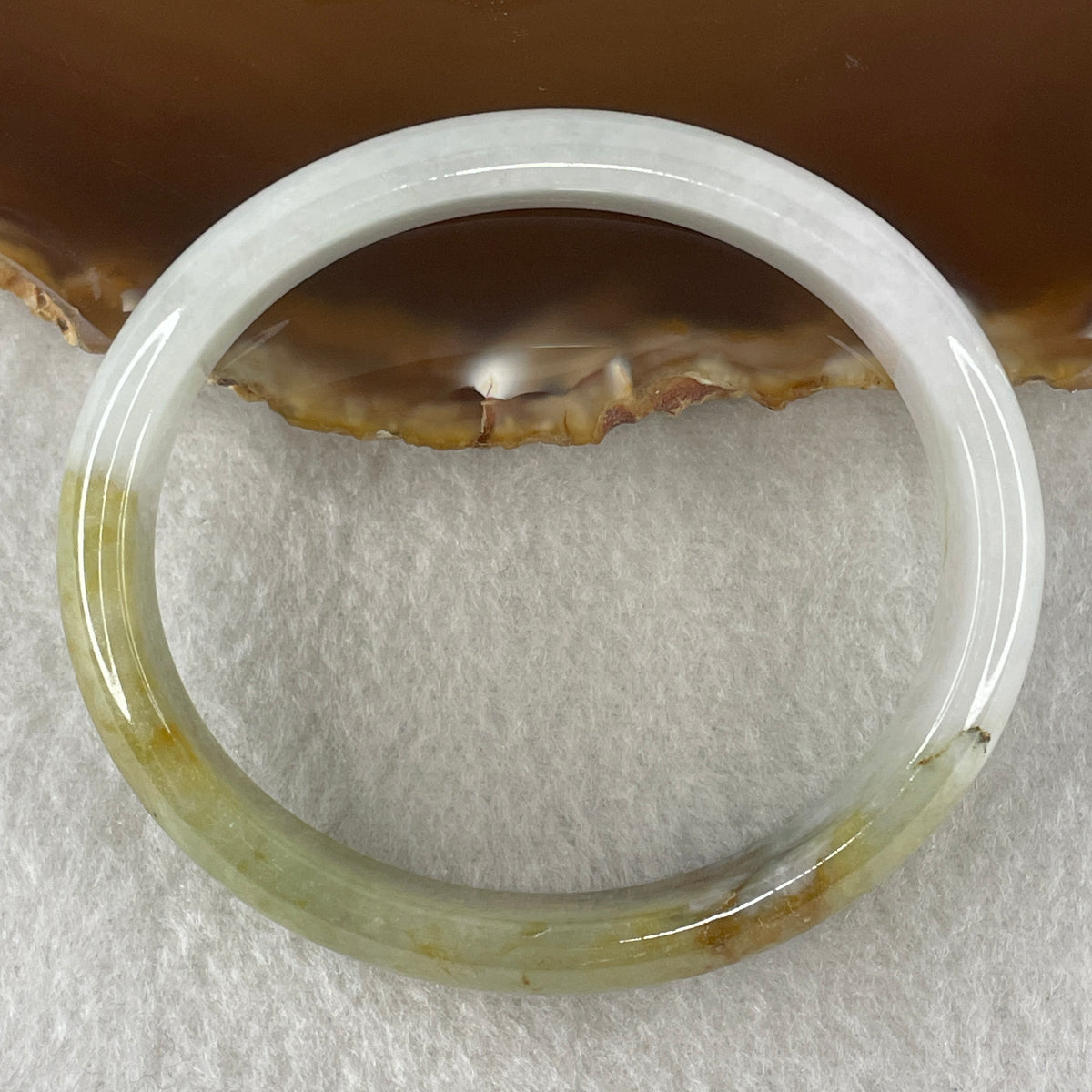 Natural Type Light Lavender with Yellowish Green Jadeite Oval Bangle 37.93g Inner Diameter 55.7mm 12.8 by 6.0mm (Slight External Rough) - Huangs Jadeite and Jewelry Pte Ltd