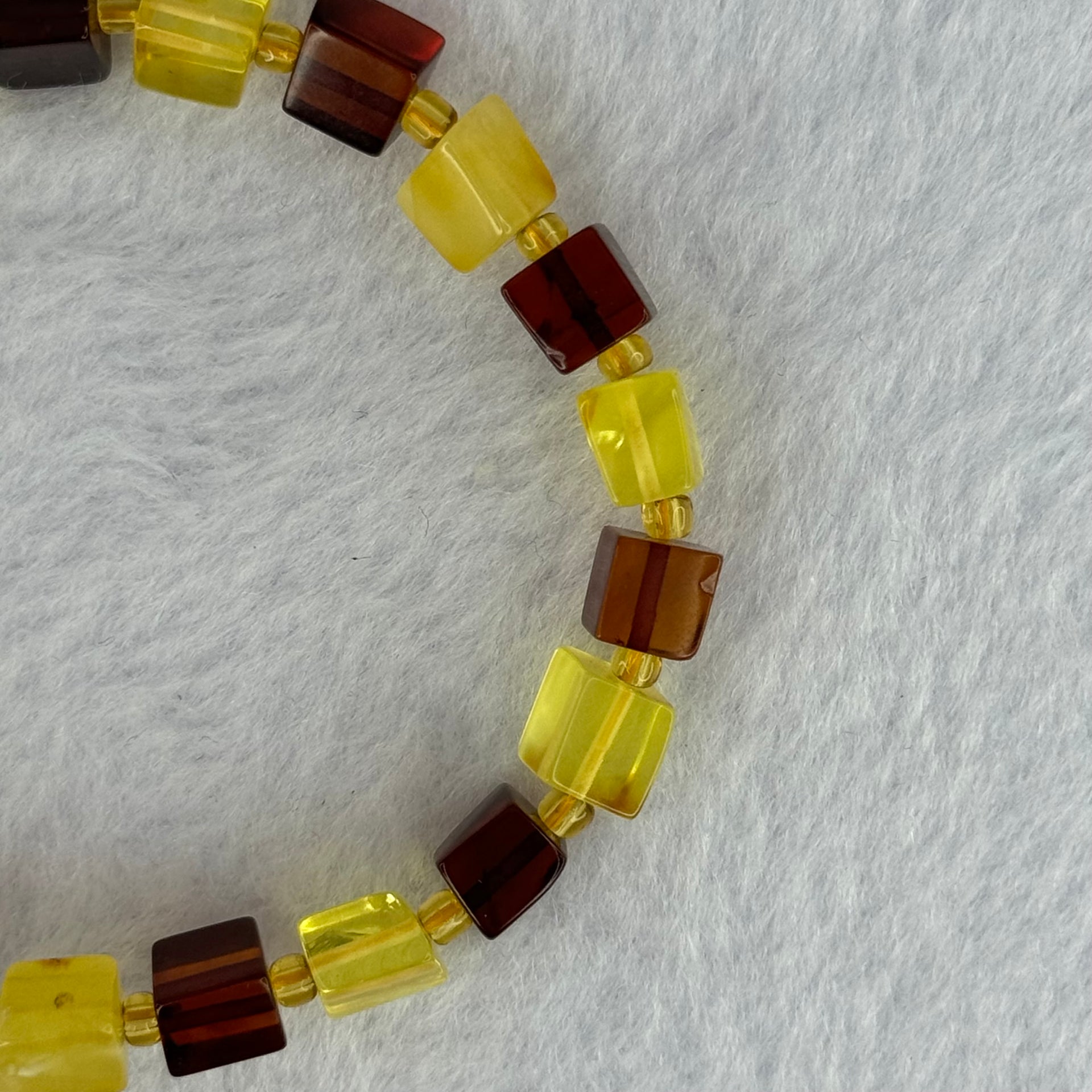 Natural Butterscotch Yellow and Red Amber Square Beads Bracelet 天然方型多宝琥珀手链 6.21g 16cm 7.2mm 22 Beads - Huangs Jadeite and Jewelry Pte Ltd