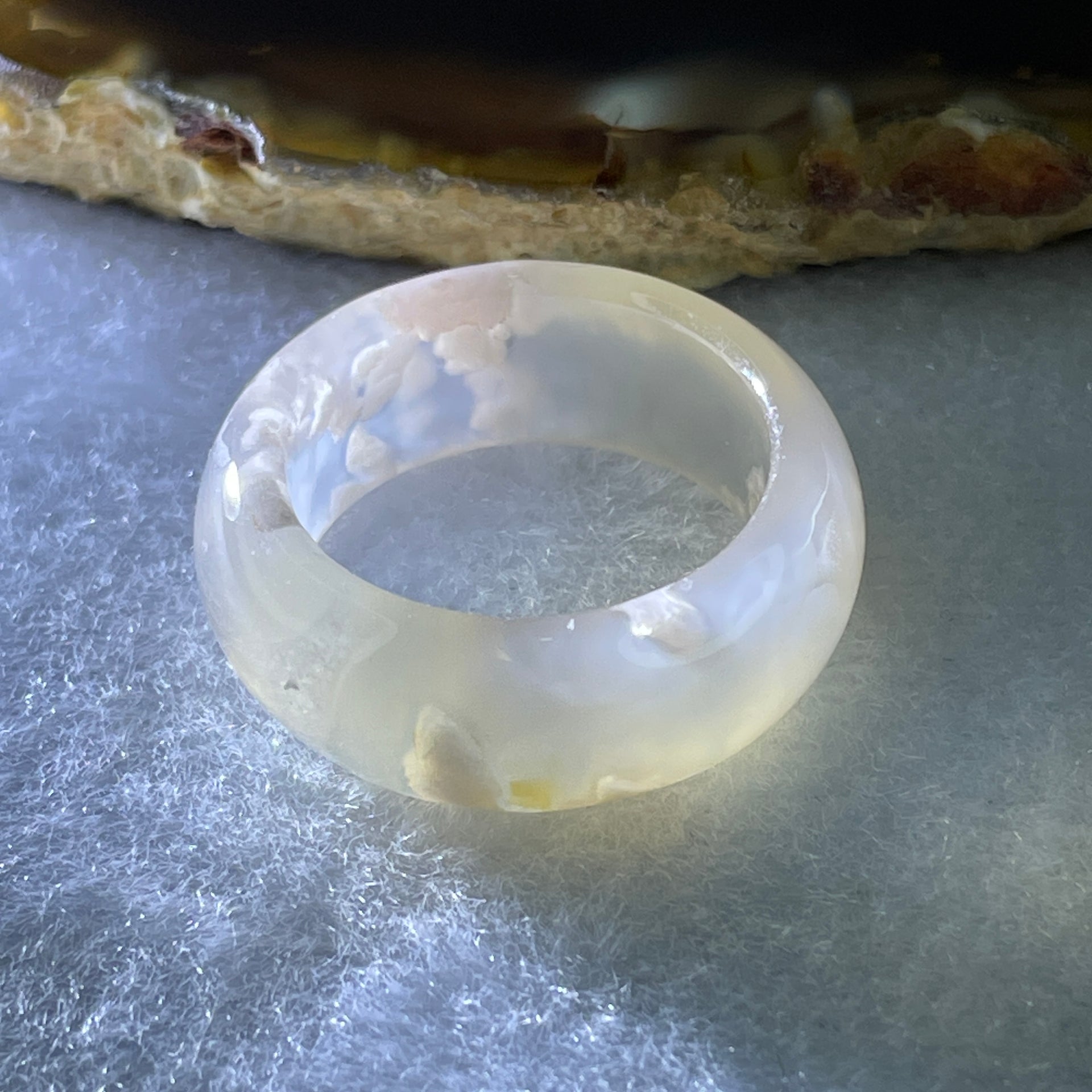 Natural Pinkish Flower Agate Ring 5.52g 9.5 by 4.0mm US 9.2 HK 20.5 - Huangs Jadeite and Jewelry Pte Ltd