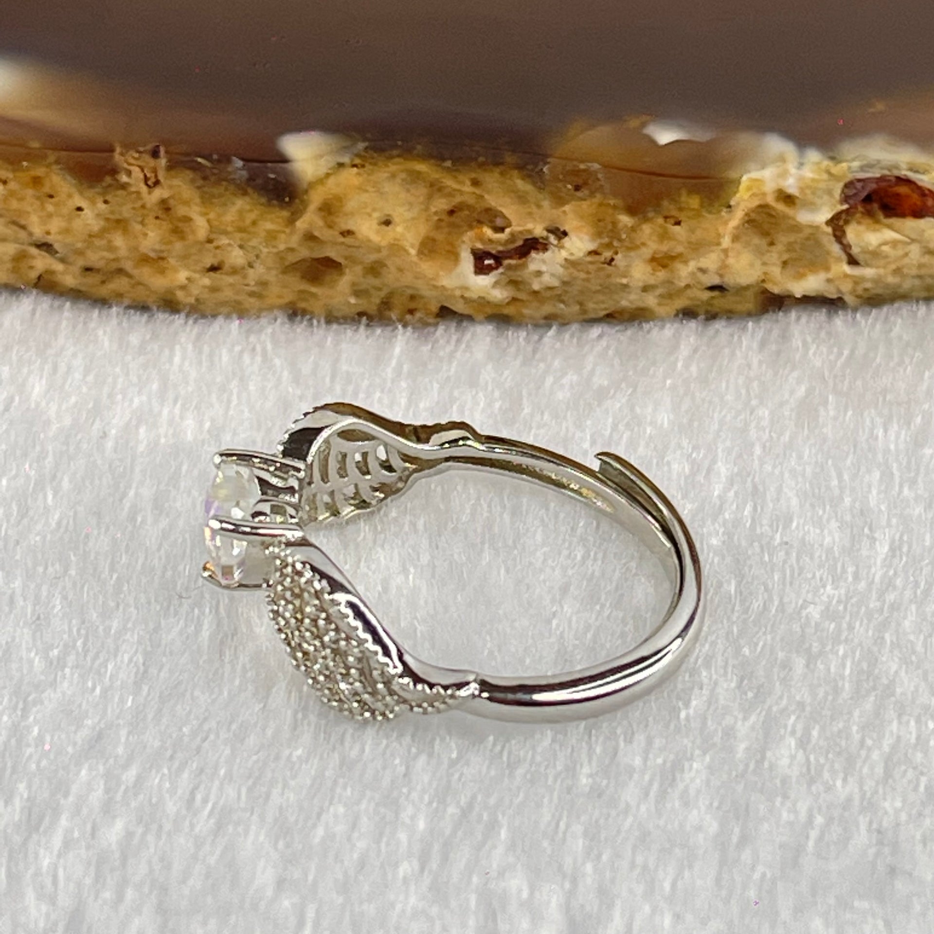 Rainbow Cubic Zirconia with Crystals In S925 Sliver Ring (Adjustable Size) 1.63g 5.2 by 5.5 by 3.2mm - Huangs Jadeite and Jewelry Pte Ltd