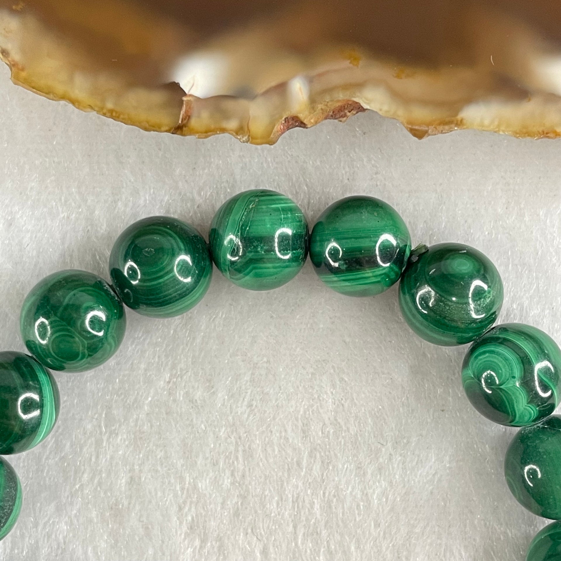Very Good Grade Natural Green Malachite Beads Bracelet 天然孔雀石手链 35.07g 15.5cm 9.6mm 20 Beads - Huangs Jadeite and Jewelry Pte Ltd