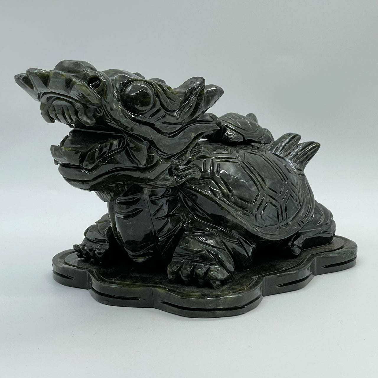 Natural Dark Green Serpentine Dragon Turtle with Baby with Baby Turtle Display 2,704.0g 220.0 by 140.0 by 130.0mm