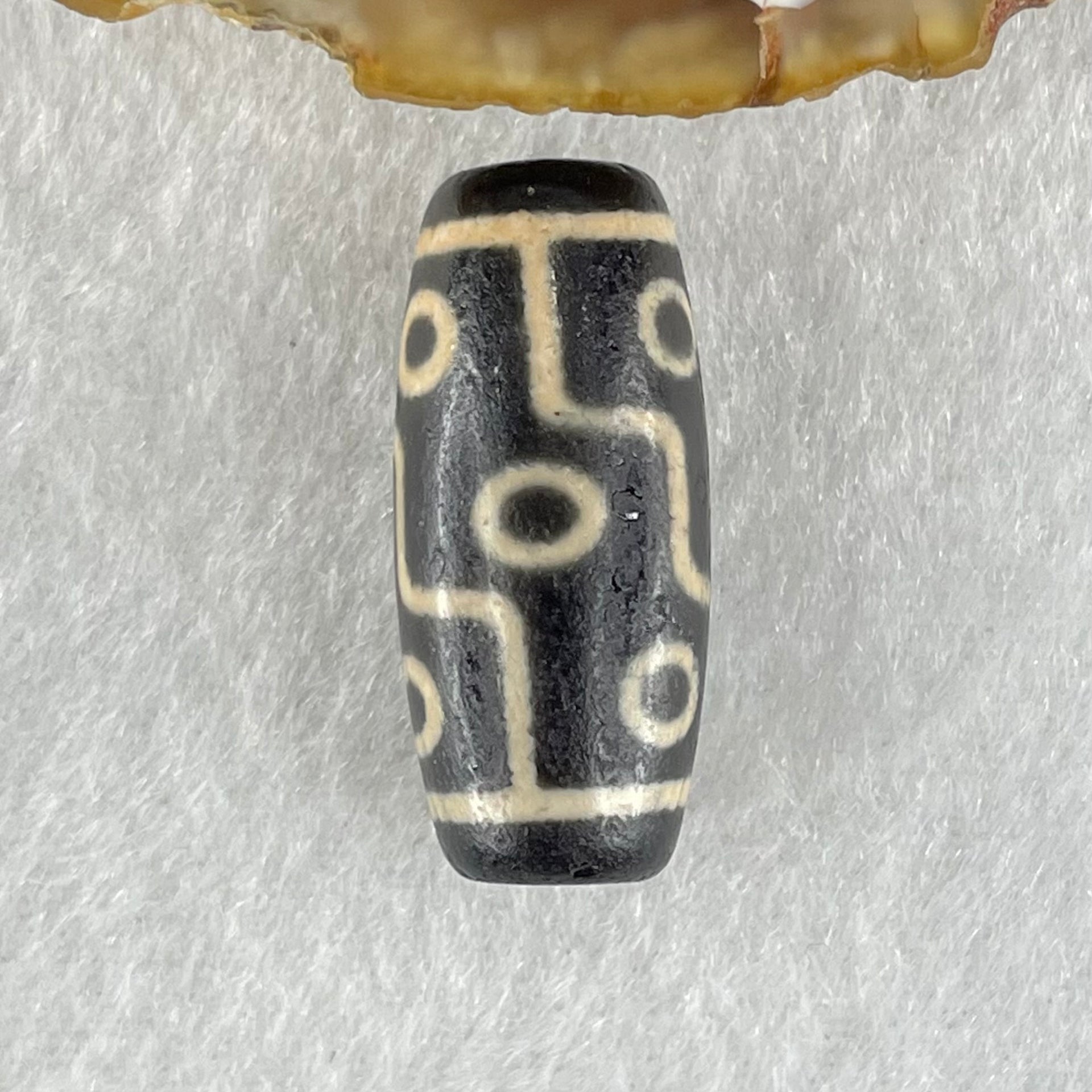 Natural Powerful Tibetan Old Oily Dark Brown with Yellowish White Agate 9 Eyes Dzi Bead Heavenly Master (Tian Zhu) 九眼天诛 7.02g 28.1 by 12.6mm - Huangs Jadeite and Jewelry Pte Ltd