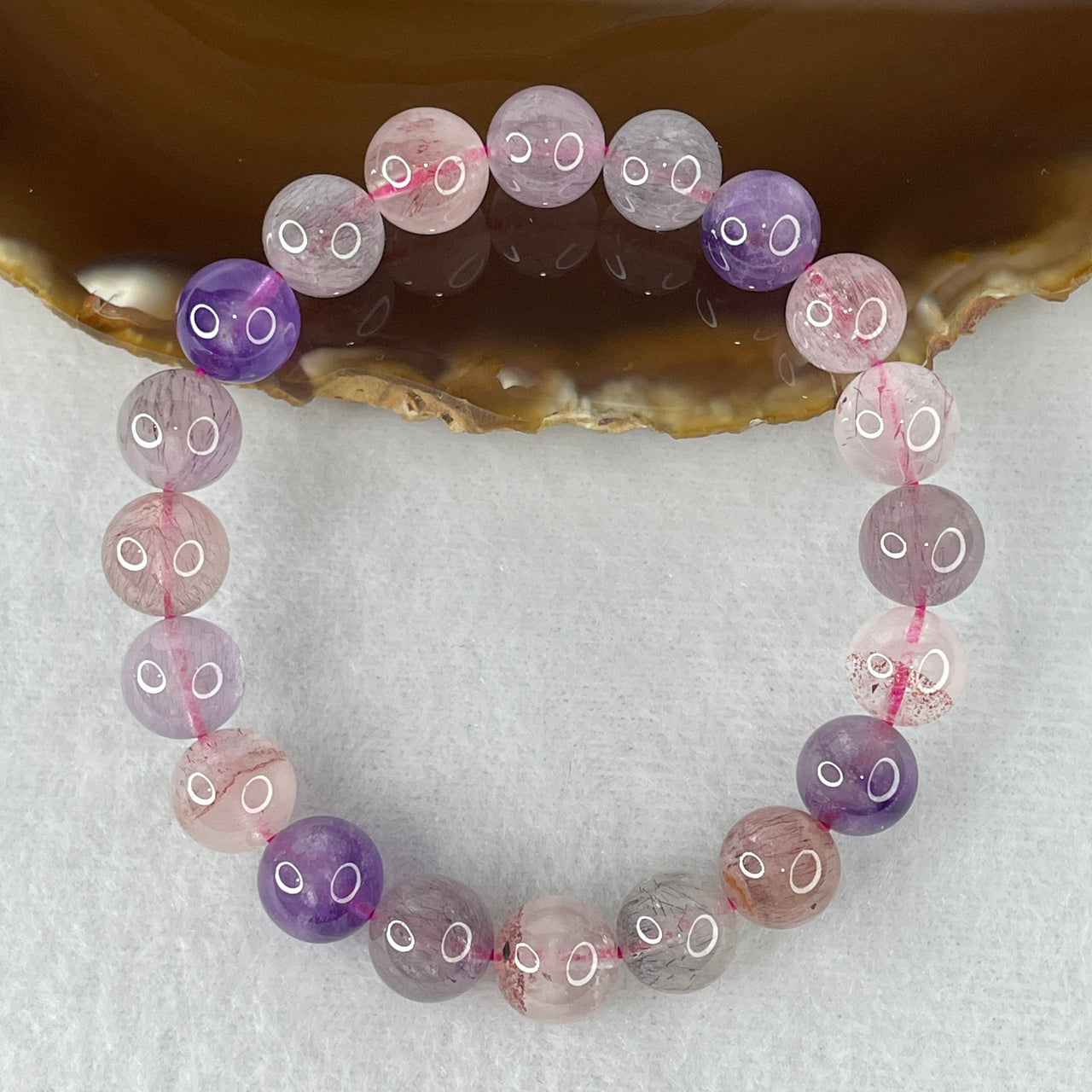 Certified Above-Average Grade Natural Super 7 Crystal Beads Bracelet | Bold High-Clarity Statement Strand | Authentic Sacred Seven Multi-Mineral Inclusions Quartz Spiritual Catalyst & Auric Shield Bracelet (25.46g | 16cm Length | 9.9mm | 20 Beads)