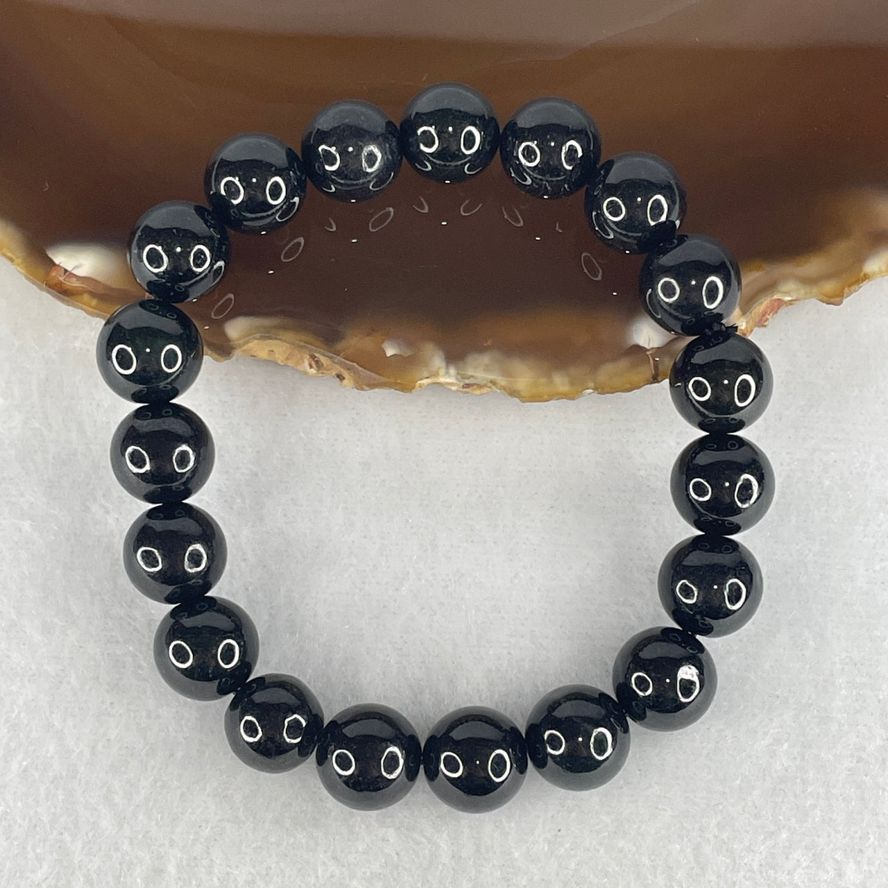 Certified Type A Opaque Black Omphacite Jadeite Beads Bracelet | 10.4mm Natural Black Jade Protection & Grounding Talisman (37.72g | 16cm | 19 Beads)