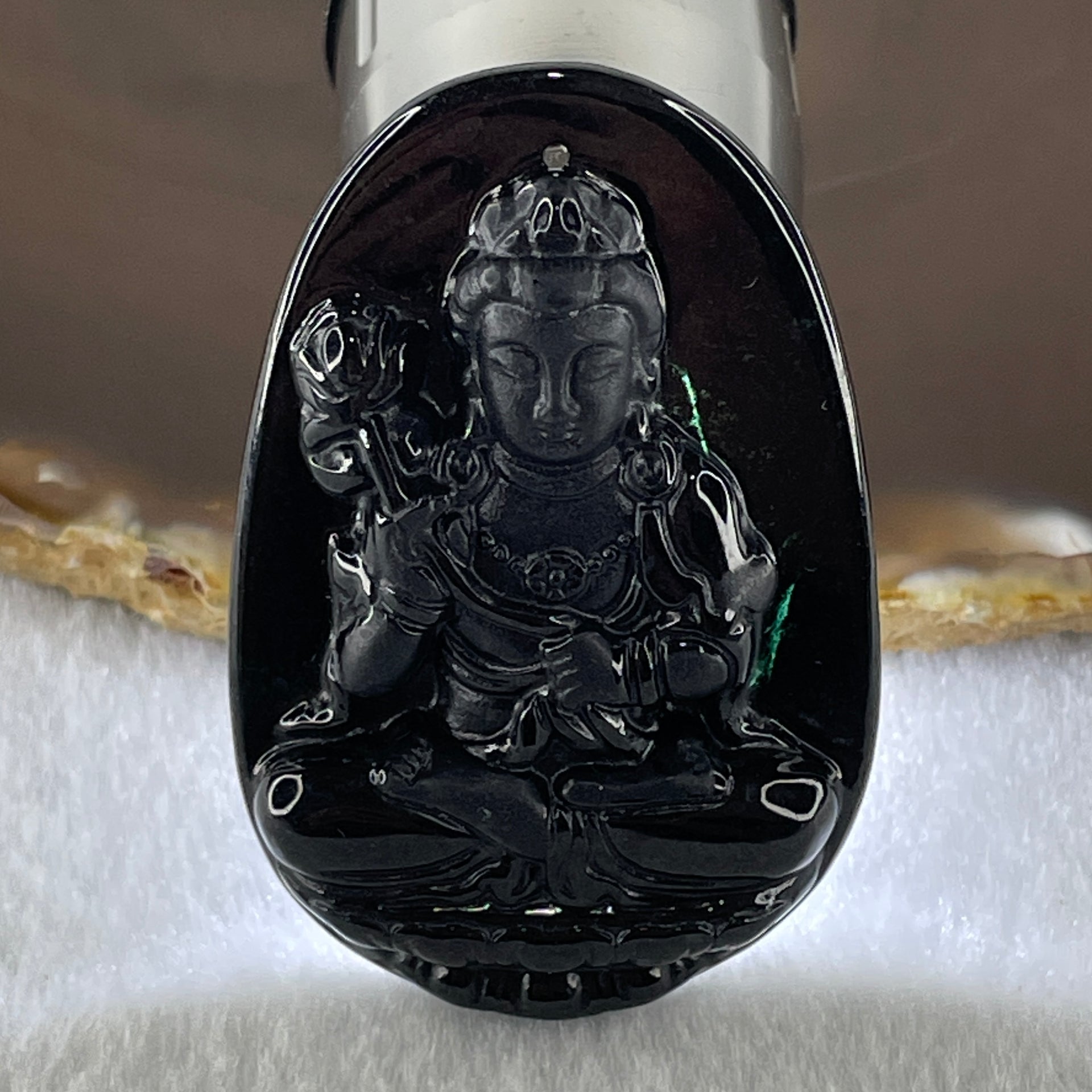 Type A Opaque to Partial Translucent Black Omphacite Jadeite Mahasthamaprapta Bodhisattva Pendant Horse Zodiac Guardian 16.73g 52.1 by 34.6 by 7.6mm - Huangs Jadeite and Jewelry Pte Ltd