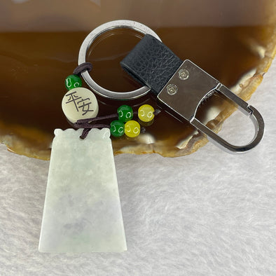 Type A Green Lavender Jadeite Wu Shi Pai Key Chain 34.05g 31.0 by 43.7 by 5.0mm - Huangs Jadeite and Jewelry Pte Ltd