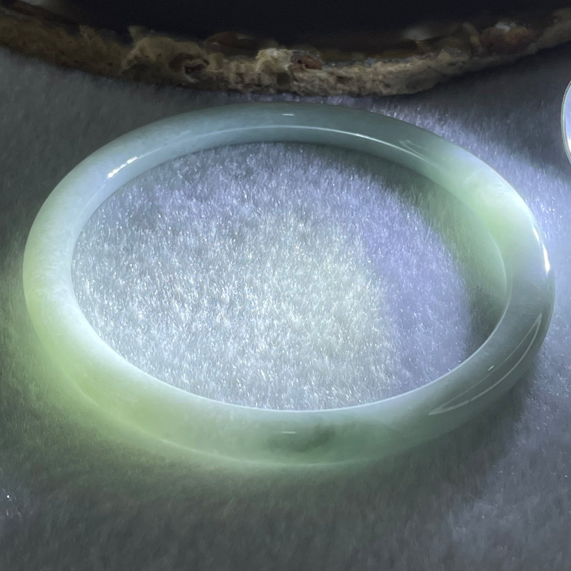 Type A Light Blueish Green Jadeite Bangle 19.39g Internal Diameter 57.6mm 5.9 by 6.0mm (Slight Internal Lines) - Huangs Jadeite and Jewelry Pte Ltd