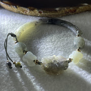 Natural Type A Jelly Wuji Grey Jadeite Double Dragon Head with Lotus Flowers and Butterfly Charm Bracelet 22.46g 4.2 by 8.7mm - Flower 21.1 by 17.2 by 9.7mm - Huangs Jadeite and Jewelry Pte Ltd
