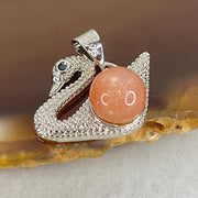 Natural Sunstone Bead with Crystals in S925 Sliver Swan Charm 3.31g 7.9mm - Huangs Jadeite and Jewelry Pte Ltd