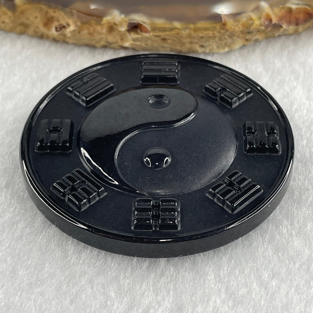 Type A Opaque Black Omphacite Jadeite Yin Yang Coin Pendant 35.80g 49.8 by 9.4mm