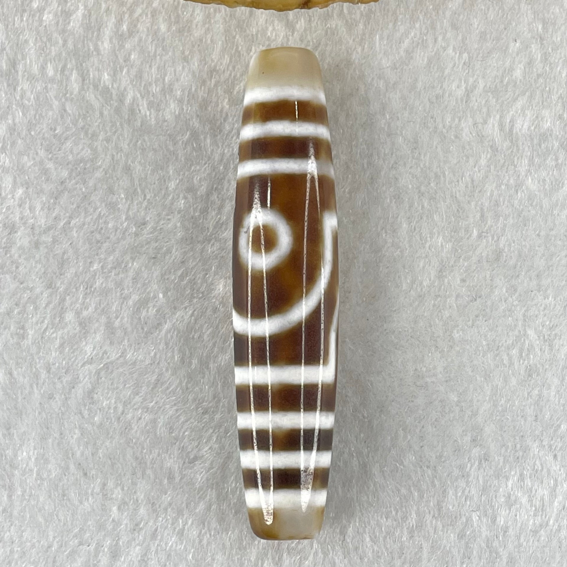 Natural Powerful Tibetan Old Oily Agate 2 Eye with Zha Ji La Mu Female Cai Shen Carvings Dzi Bead Heavenly Master (Tian Zhu) 两眼扎基拉姆女财神天诛 11.98g 57.3 by 12.5mm - Huangs Jadeite and Jewelry Pte Ltd