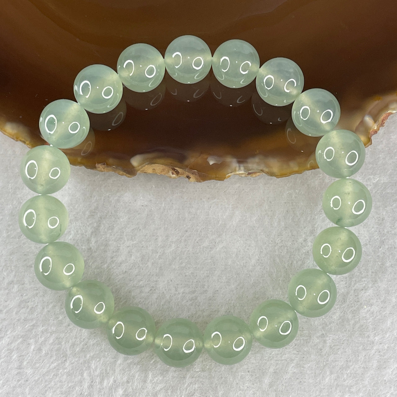 Certified Natural Type A Jadeite Bracelet 34.20g - 10.1mm x 19 Beads - 15.5cm Length - High Icy Light Blueish Green Grade A Untreated Gemstone Jewelry
