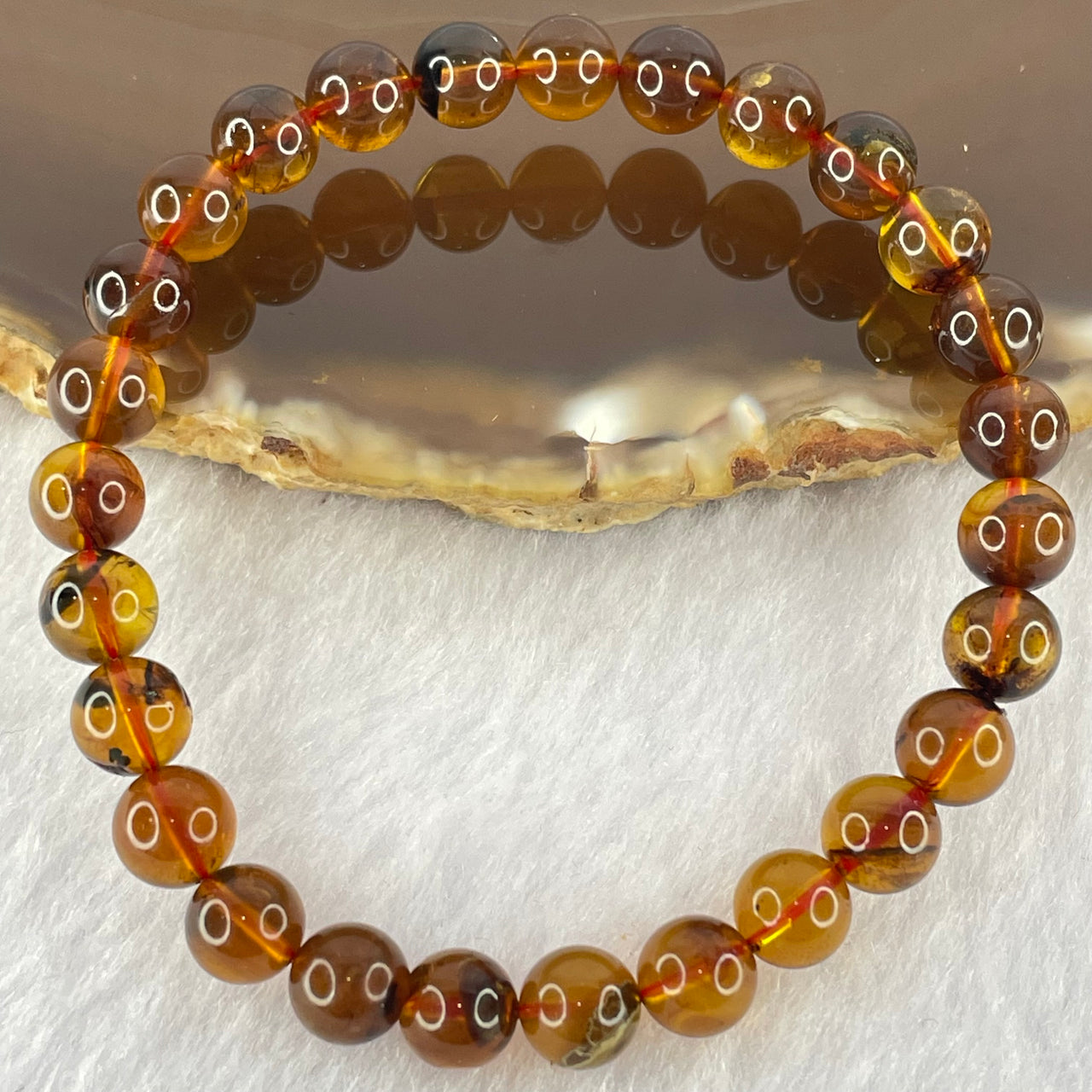 Natural Cognac Amber Beads Bracelet 4.14g 15cm 6.7mm 27 Beads - Huangs Jadeite and Jewelry Pte Ltd