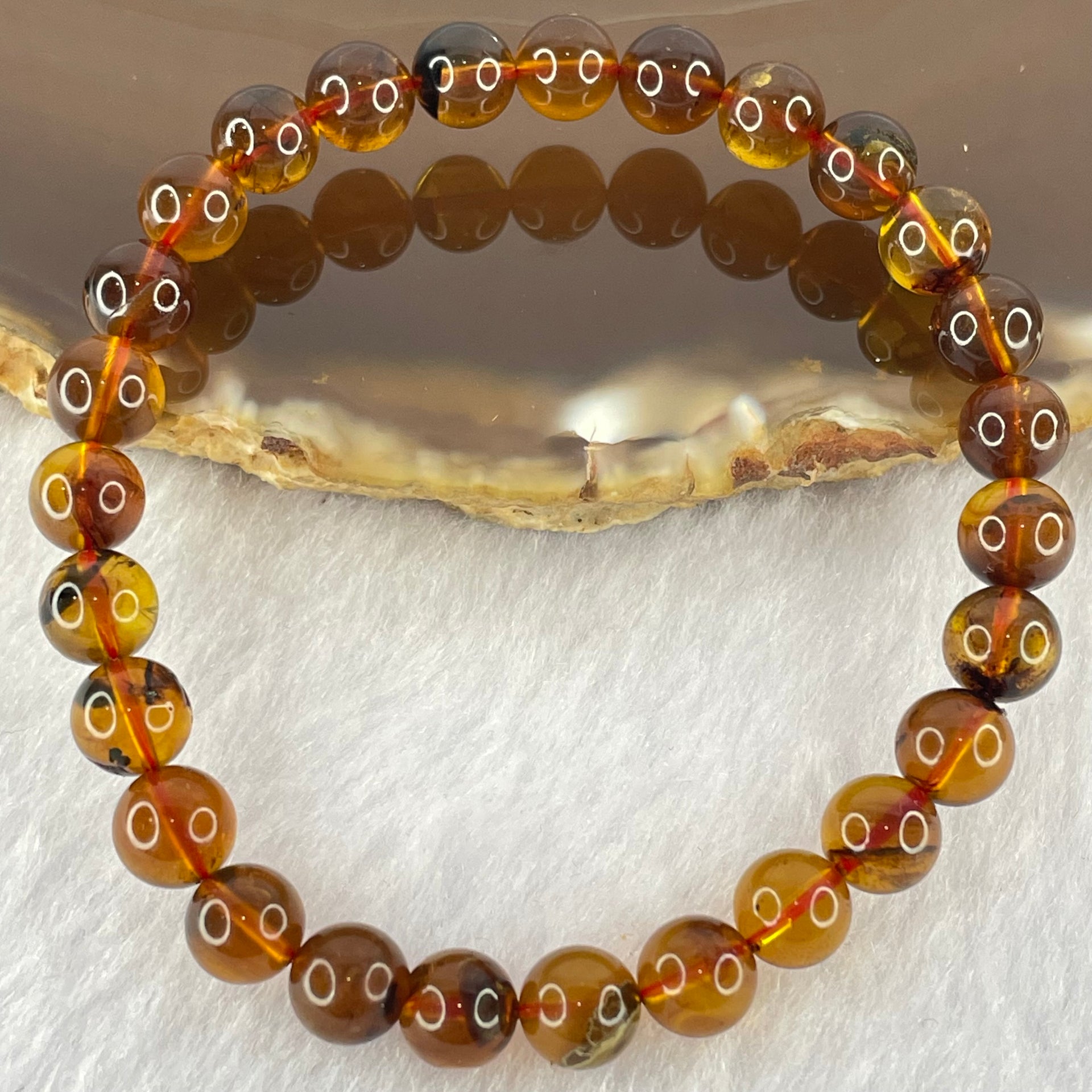 Natural Cognac Amber Beads Bracelet 4.14g 15cm 6.7mm 27 Beads - Huangs Jadeite and Jewelry Pte Ltd