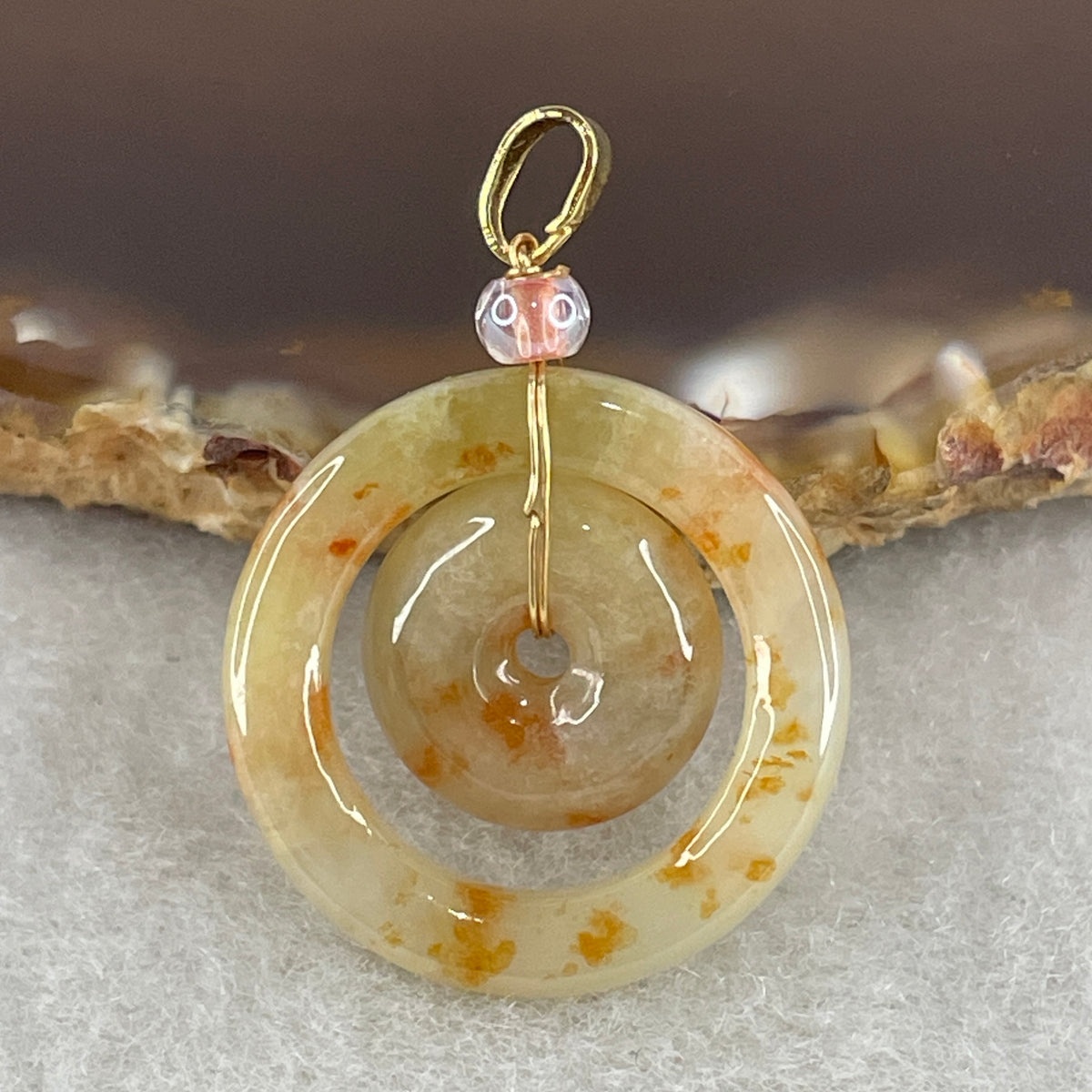 Natural Type A Brownish-Red Jadeite Double Ping An Kou Pendant | Double Peace & Endless Harmony (3.96g | Outer 22.5 x 3.8mm | Inner 13.3 x 3.6mm) - Huangs Jadeite and Jewelry Pte Ltd