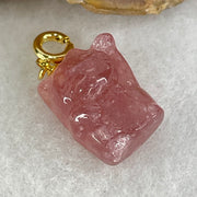 Natural Strawberry Quartz Fortune Cat Charm 3.52g 17.2 by 12.4 by 9.3mm - Huangs Jadeite and Jewelry Pte Ltd