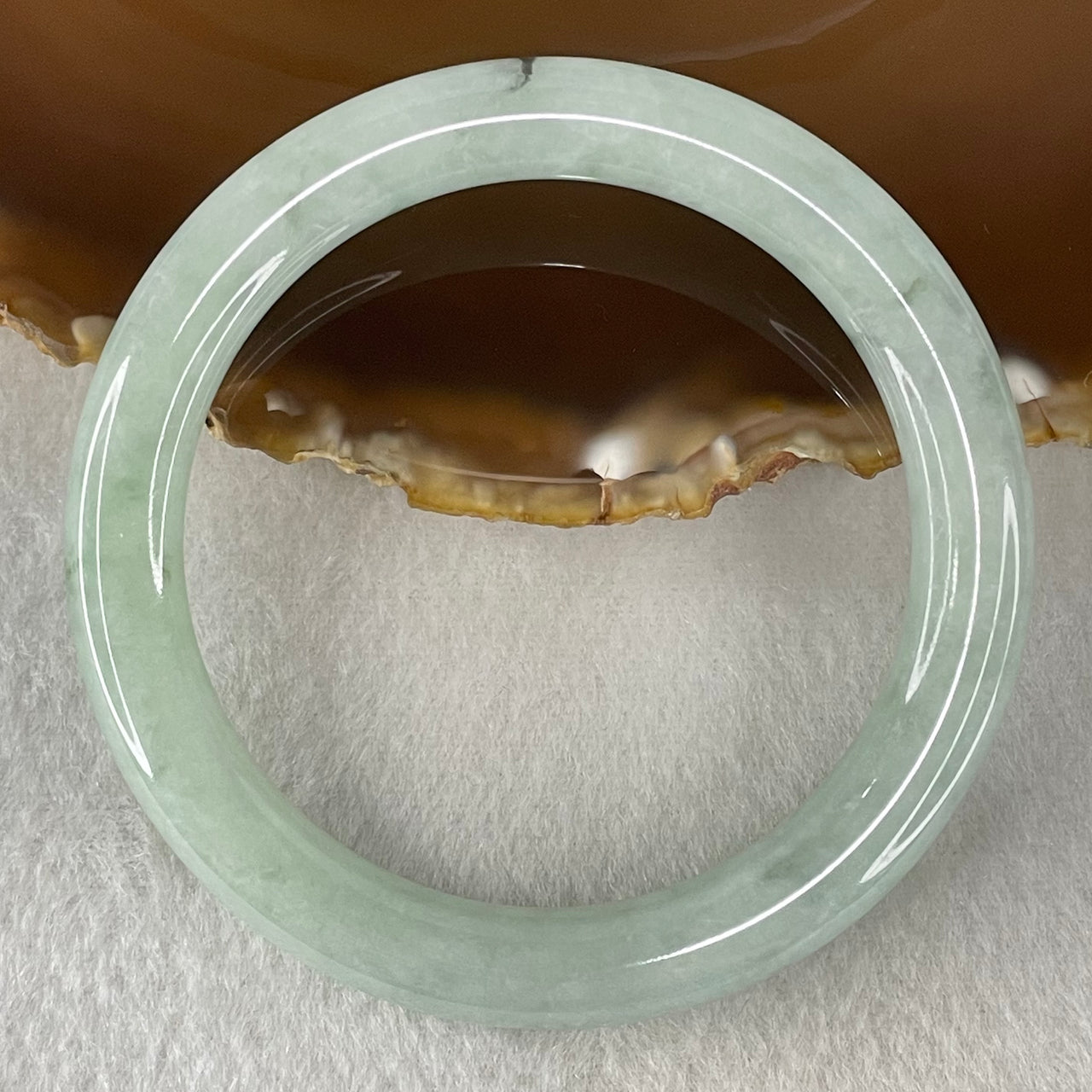 Type A Light Green with Blueish Green piao Hua Floral Jadeite Bangle 41.11g Inner Diameter 55.8mm 8.4 by 9.2mm (Very Slight Internal Lines) - Huangs Jadeite and Jewelry Pte Ltd