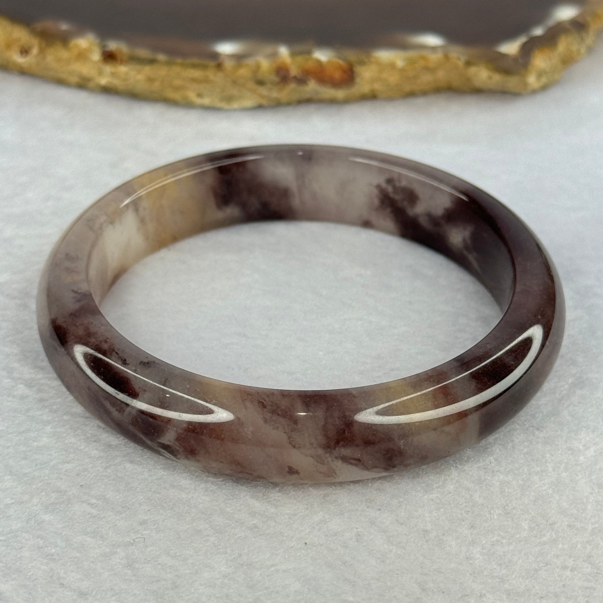Transparent Quartzite Jade Dark Purple with Purple and Yellow Patches Bangle 天山玉手镯 Internal Diameter 54.8mm 40.68g 12.4 by 7.8mm - Huangs Jadeite and Jewelry Pte Ltd